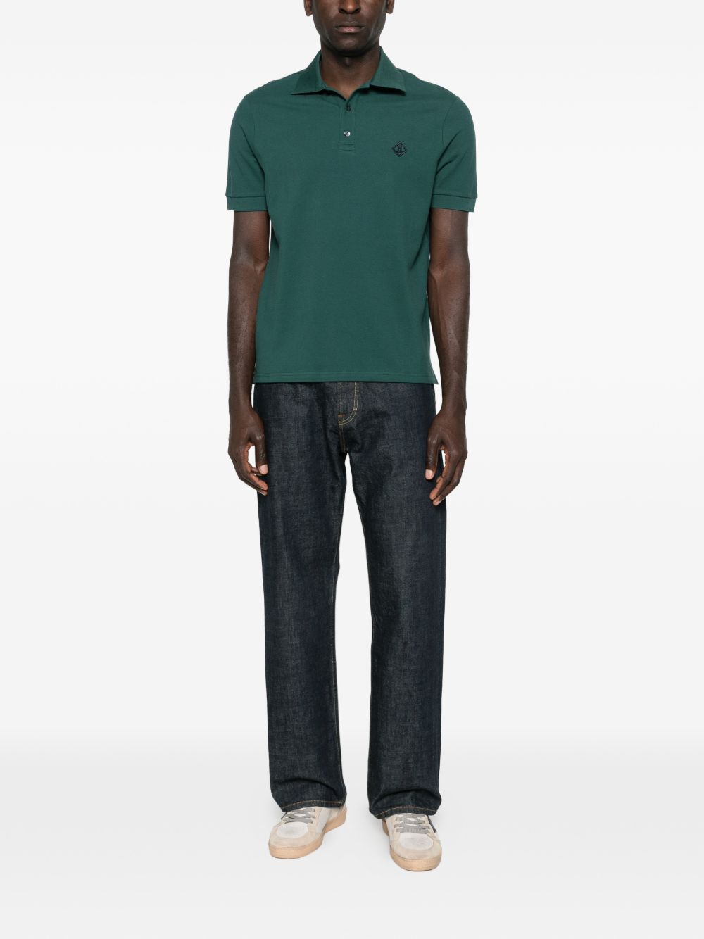 Herno Jersey Knit Effect Polo Militair Groen - detail van de dubbellaagse piqué