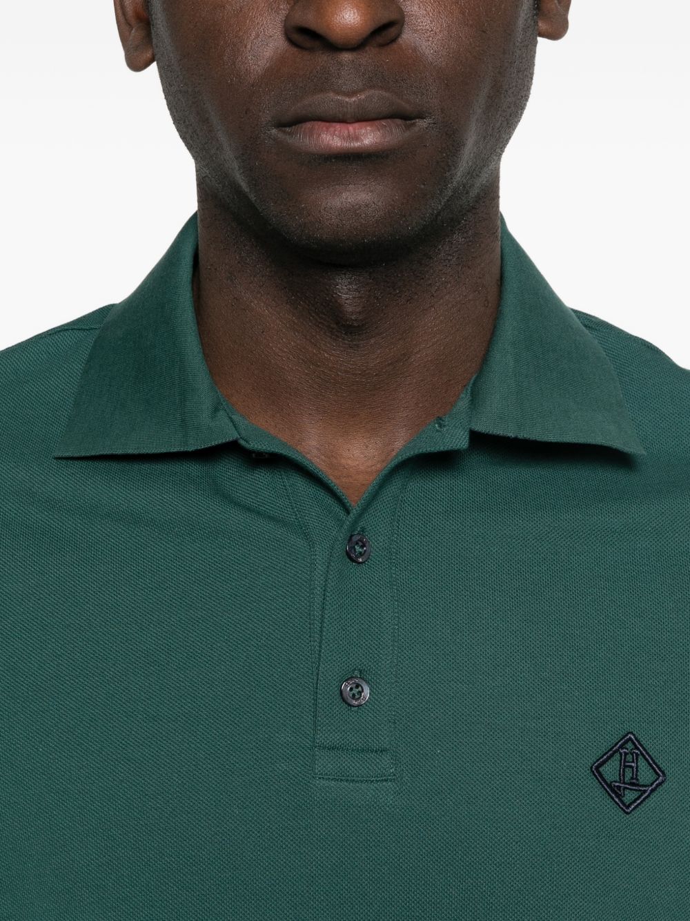 Herno Jersey Knit Effect Polo Militair Groen - close-up van de polokraag