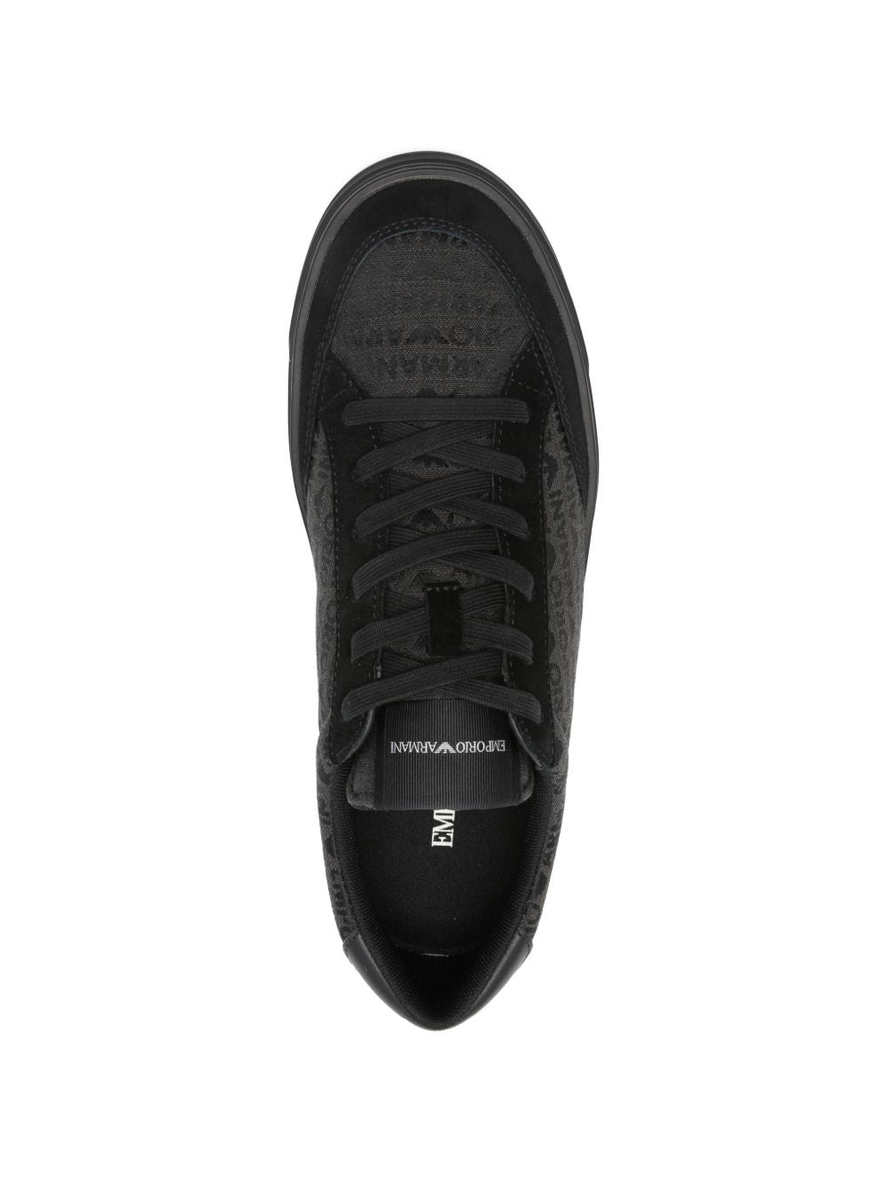 Emporio Armani zwarte logo-print sneakers, achteraanzicht