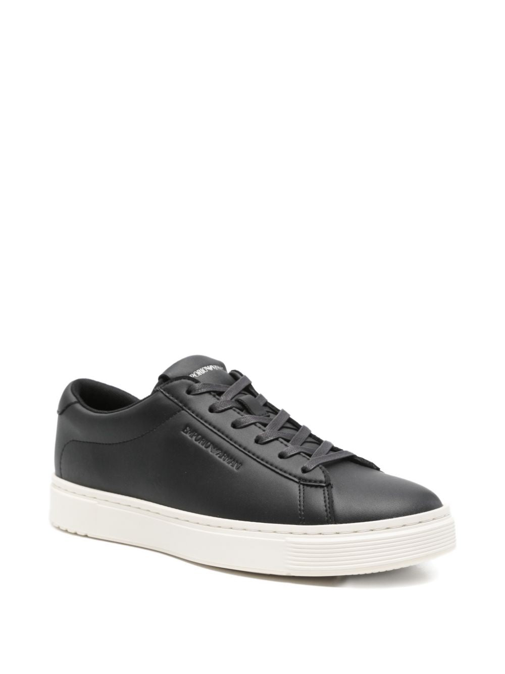 Emporio Armani zwarte leren sneakers, achteraanzicht