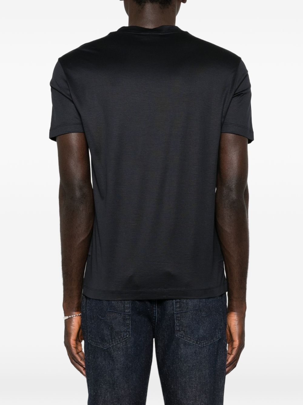 Emporio Armani donkerblauwe lyocell-katoen T-shirt, achteraanzicht