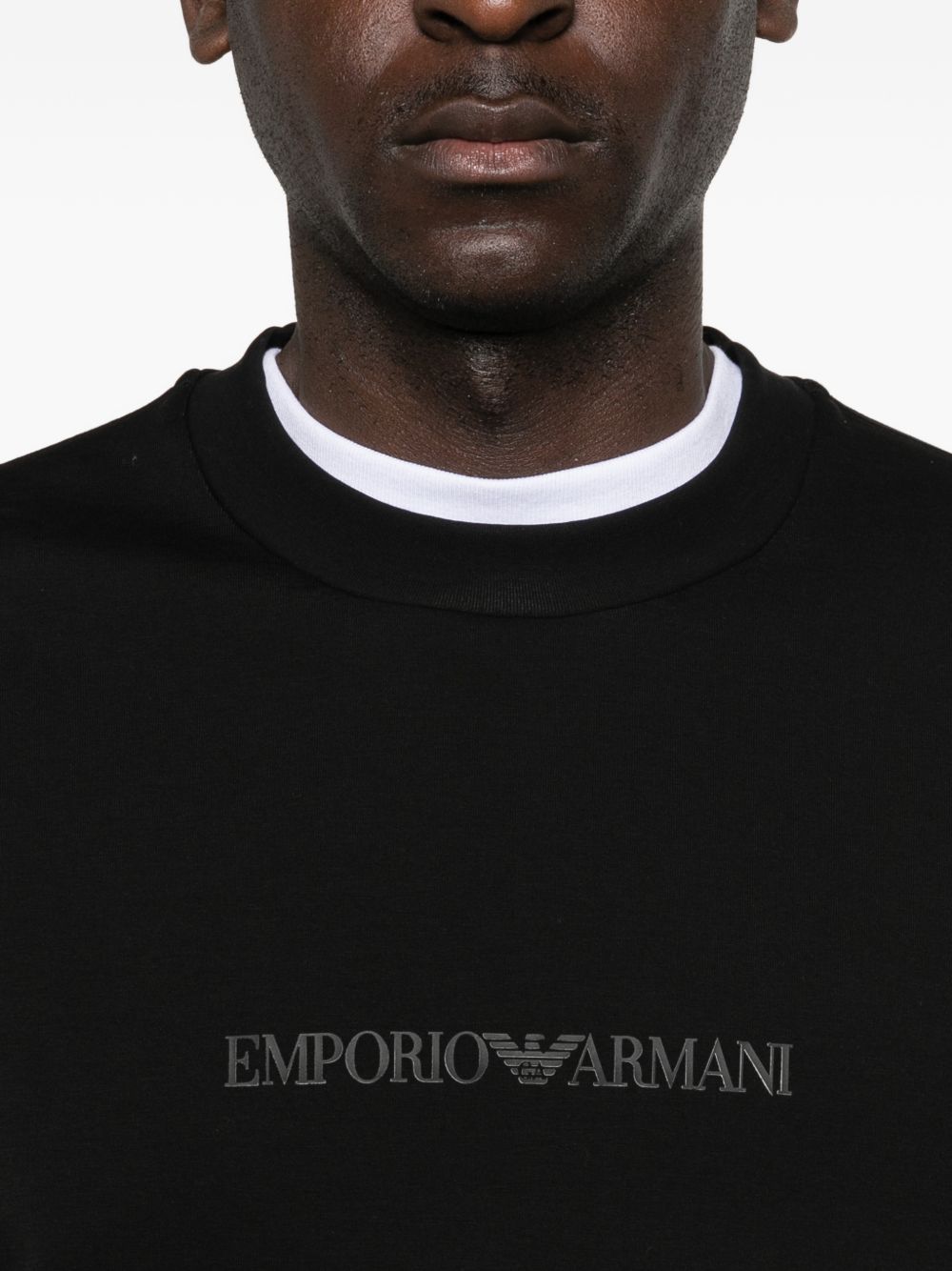 Emporio Armani Double Jersey Sweater met Tonaal Logo Zwart Topwear Emporio Armani