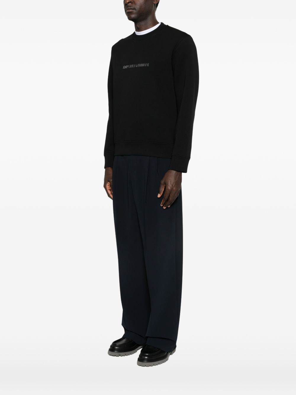 Emporio Armani Double Jersey Sweater met Tonaal Logo Zwart Topwear Emporio Armani