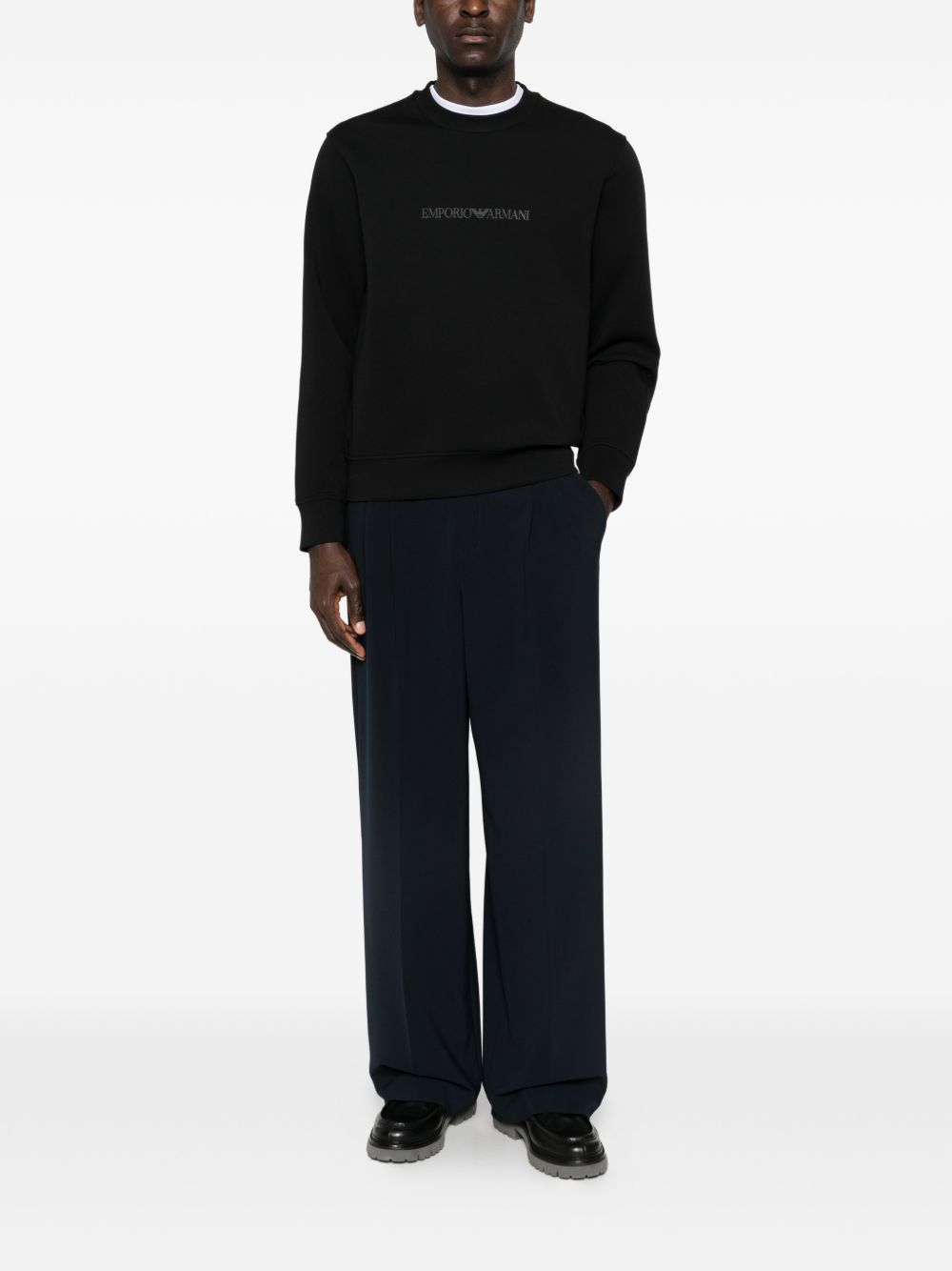 Emporio Armani Double Jersey Sweater met Tonaal Logo Zwart Topwear Emporio Armani