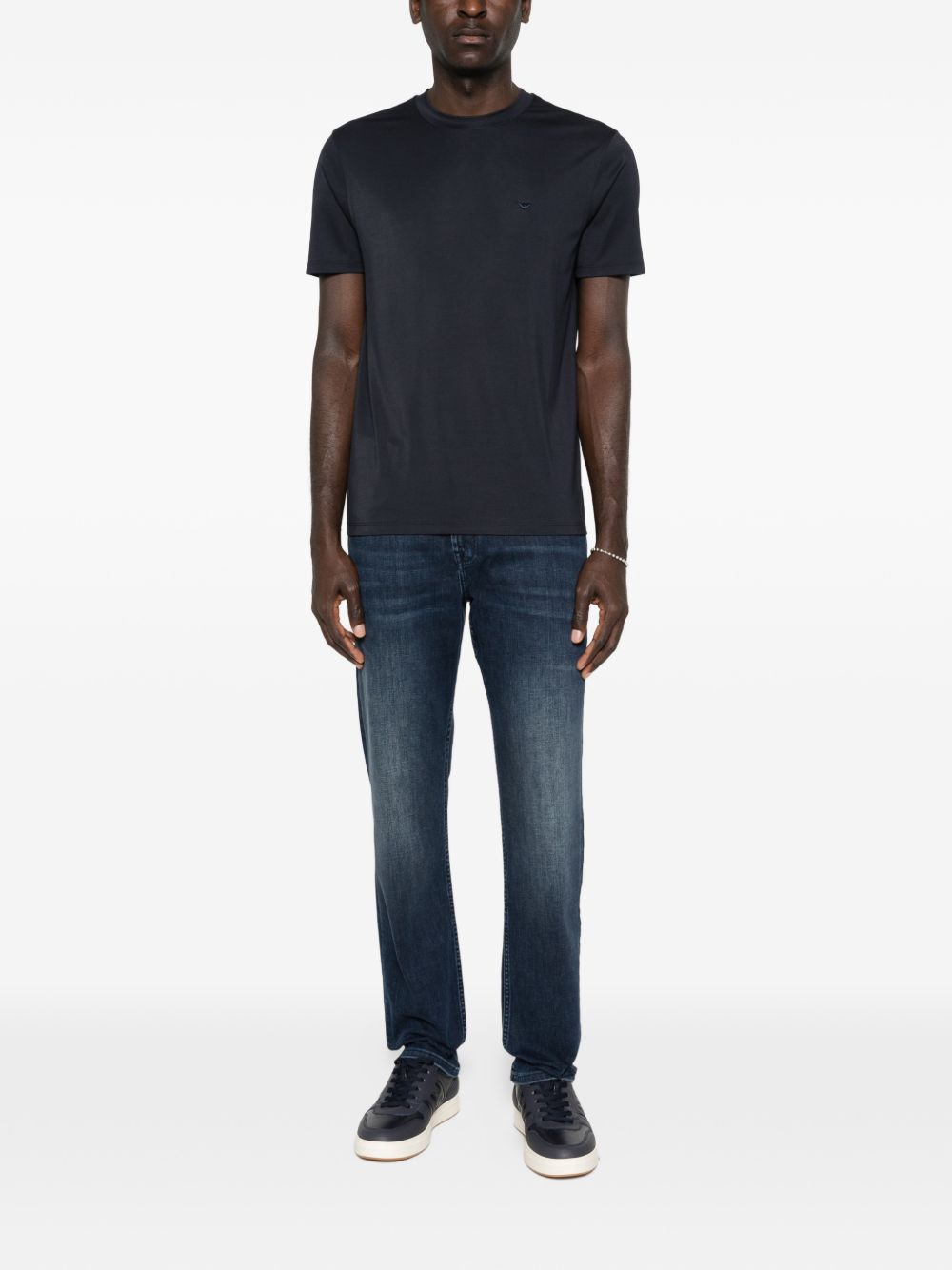 Emporio Armani Modal Zijde Micro Eagle T-shirt Marineblauw Topwear Emporio Armani
