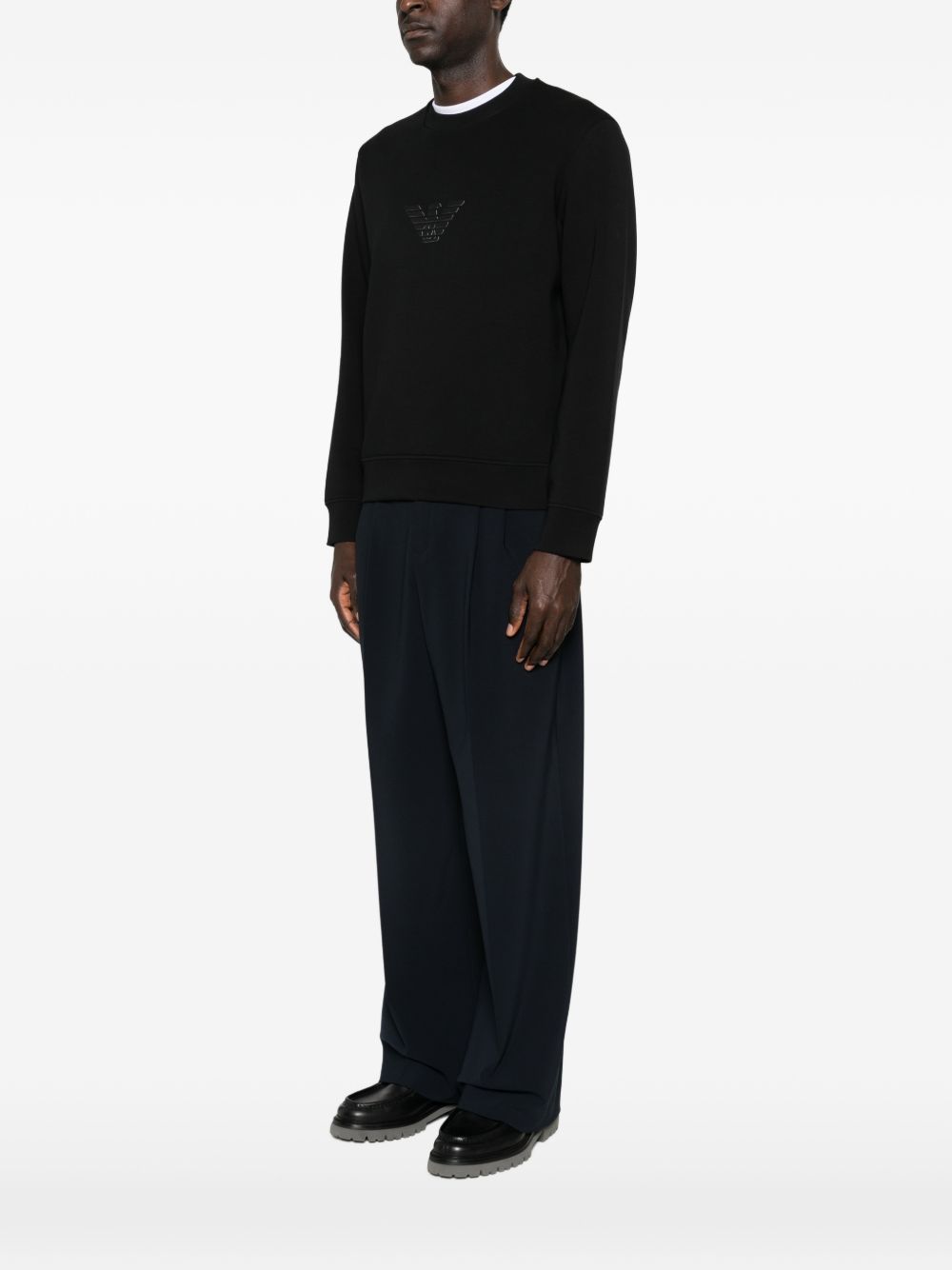 Emporio Armani Eagle Logo Katoenen Crewneck Sweatshirt Zwart Topwear Emporio Armani
