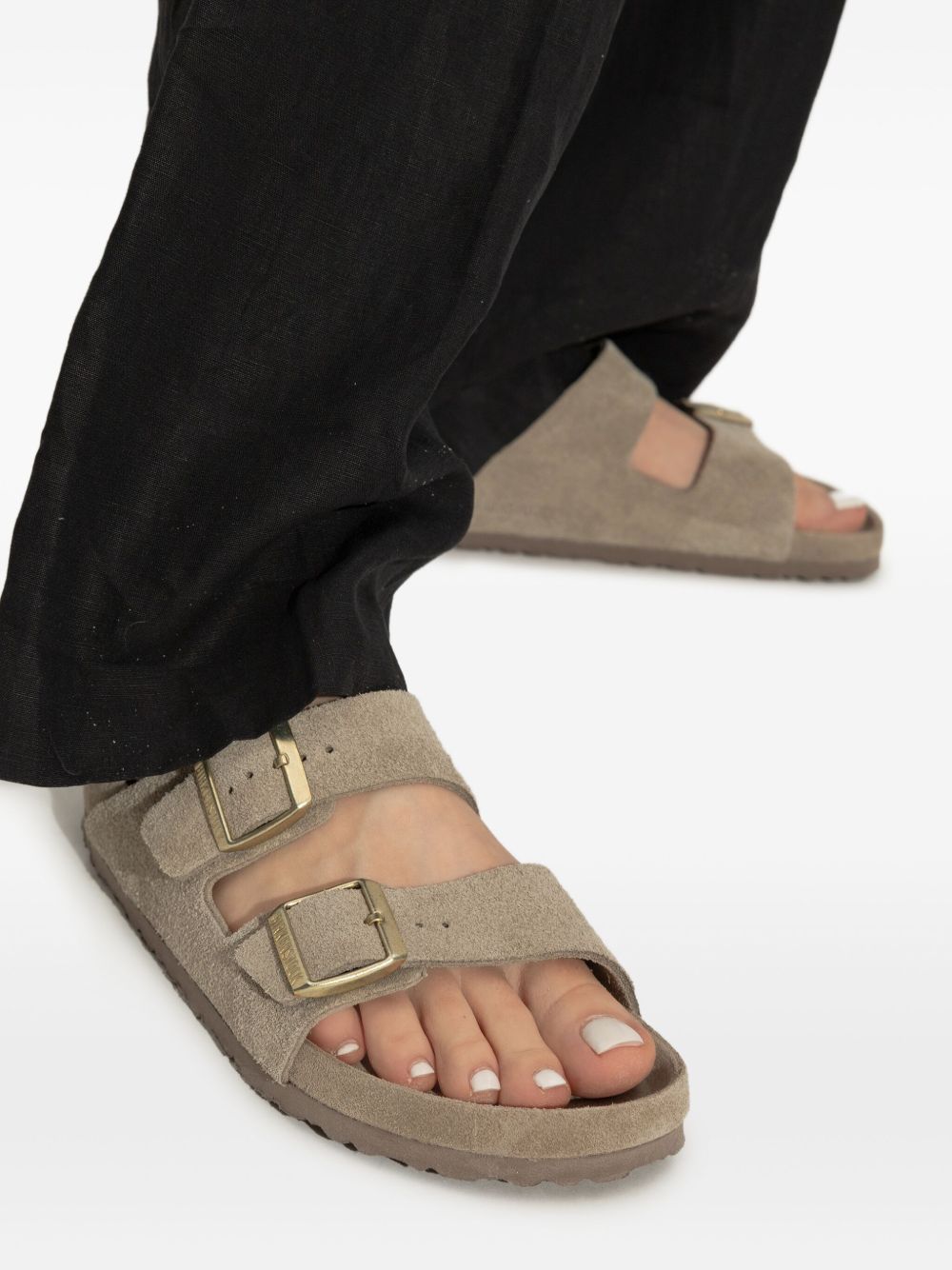 Birkenstock Arizona Cork Footbed Verstelbare Suède Sandalen Grijs Sandals Birkenstock