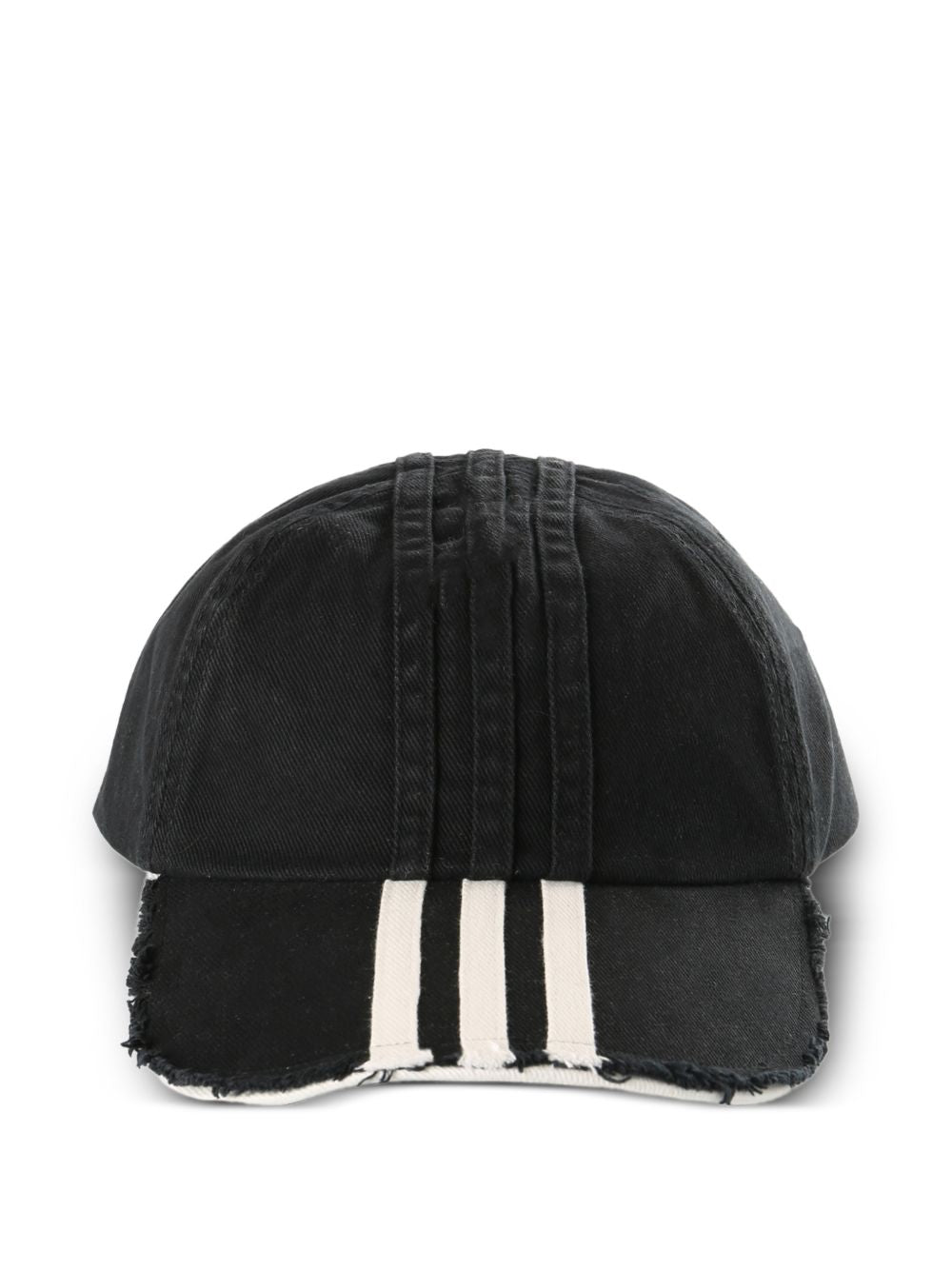 Y-3 Logo Baseball Cap Black Frayed Brim 3-Stripes