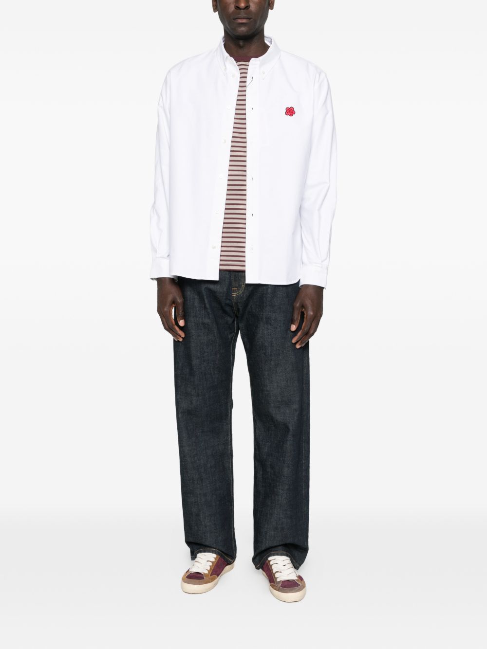 Kenzo Boke Flower Embroidered Casual Shirt in Cotton Poplin White-thumbmail-2