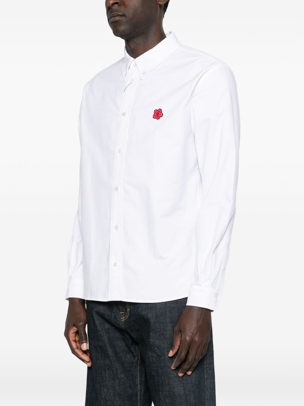 Kenzo Boke Flower Embroidered Casual Shirt in Cotton Poplin White-thumbmail-5