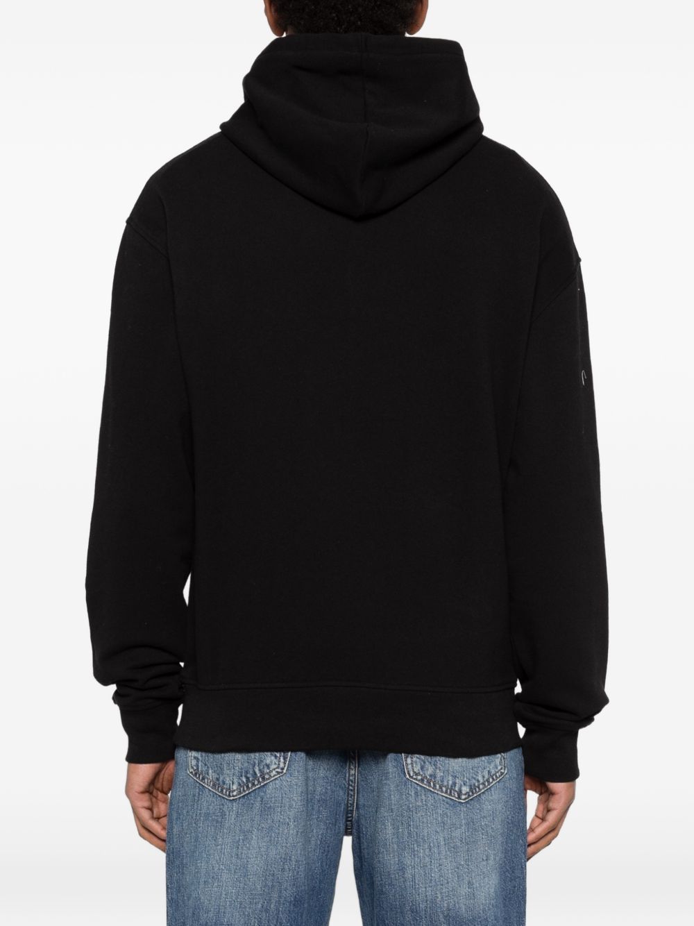 Icecream logo katoenen hoodie zwart, detail van de buidelzak en geribde boord