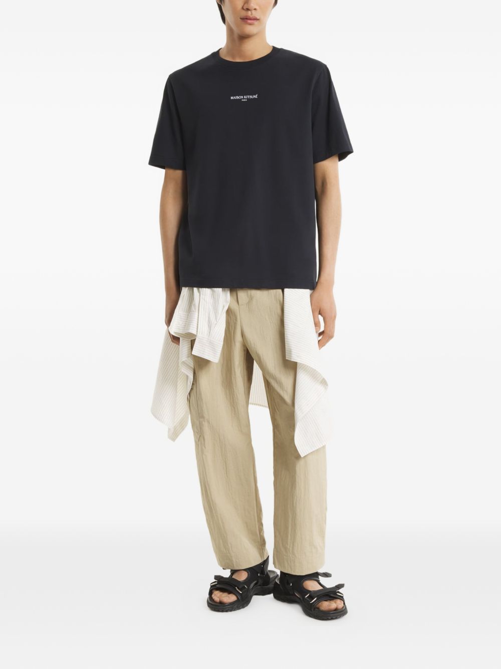 Maison Kitsuné Cotton T-shirt with Front Logo Zwart Topwear Maison Kitsuné