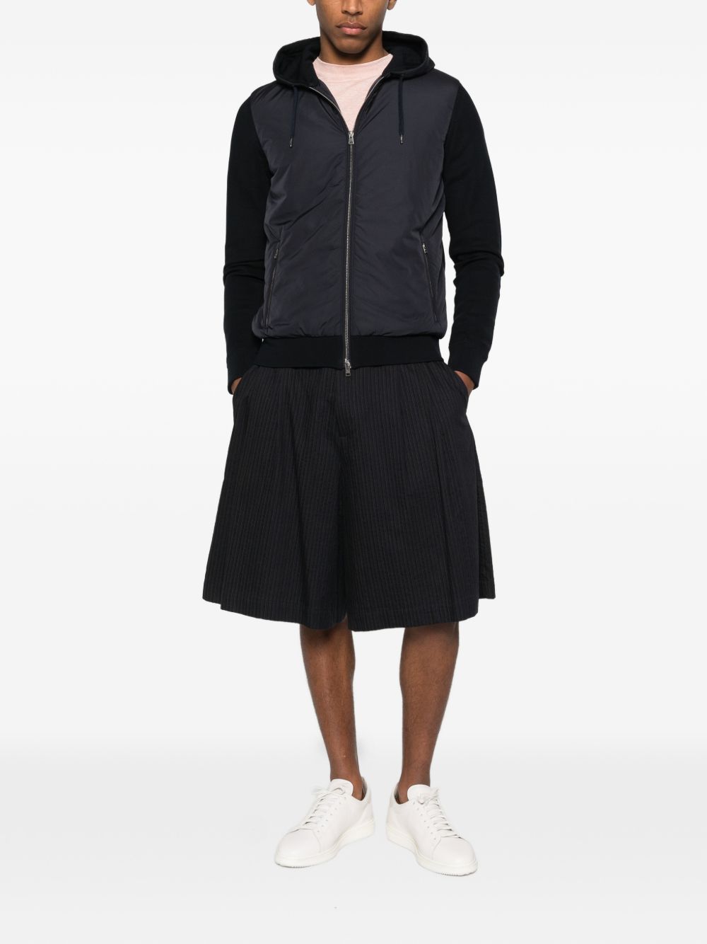 Herno Ribbed Panelled Zip-Front Hoodie Navy-thumbmail-2