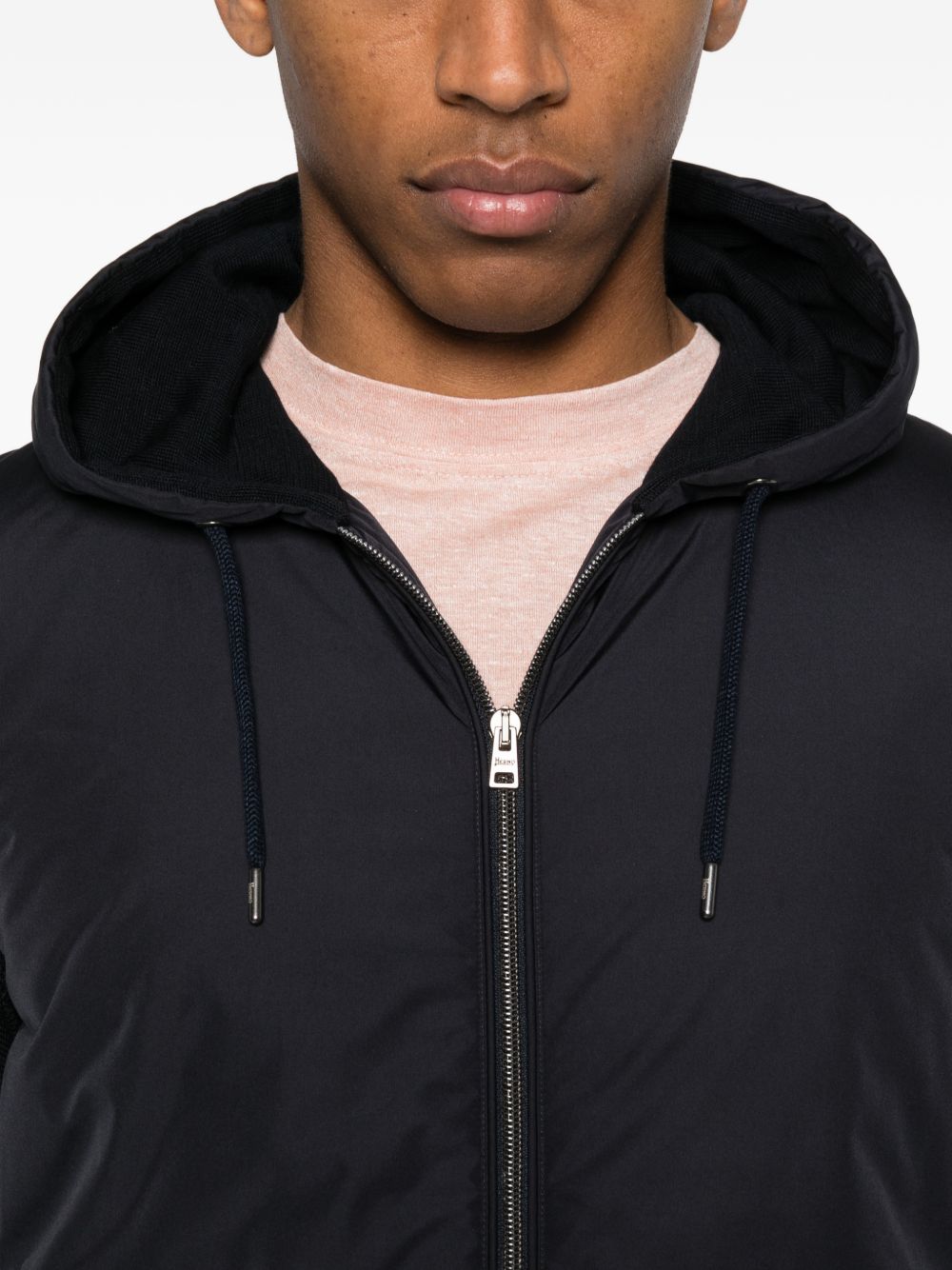 Herno Ribbed Panelled Zip-Front Hoodie Navy-thumbmail-3