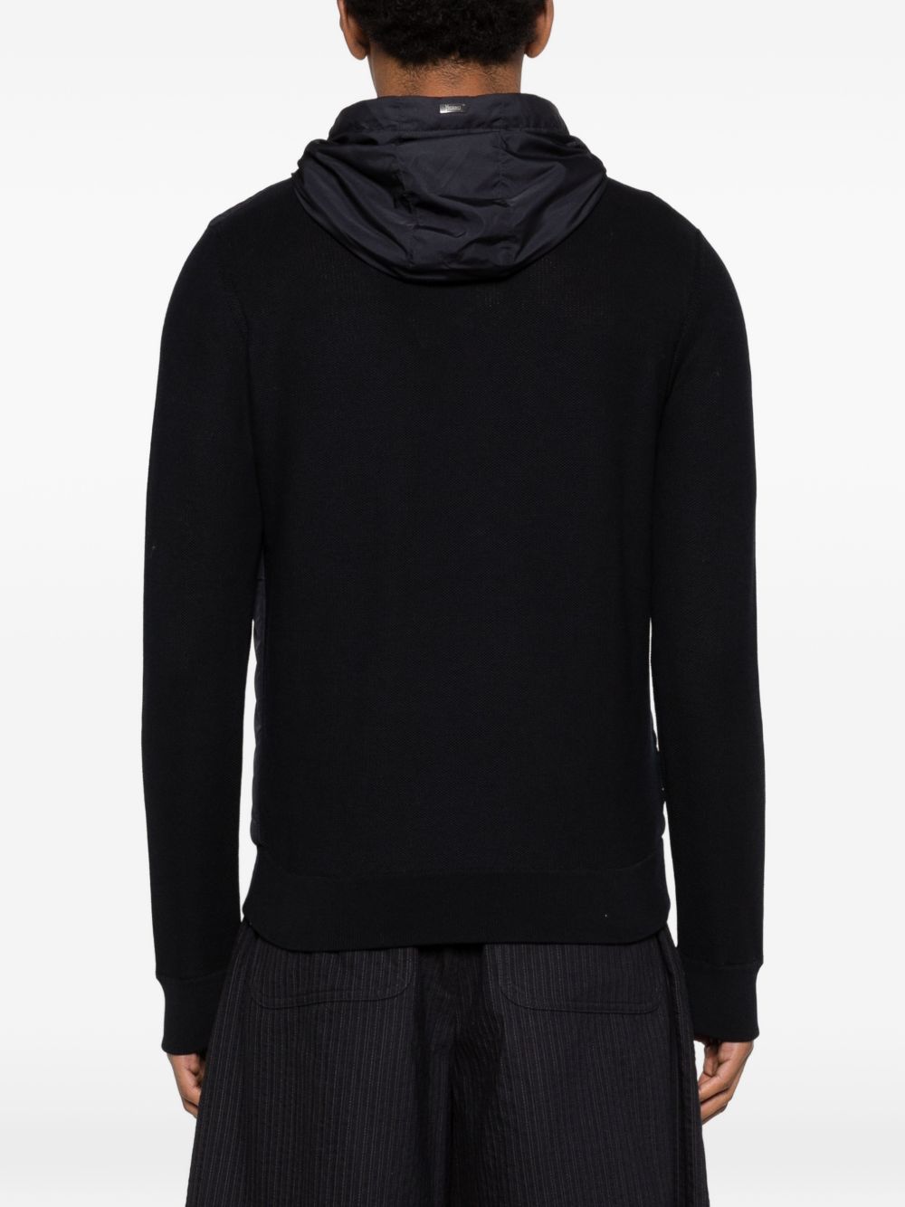 Herno Ribbed Panelled Zip-Front Hoodie Navy-thumbmail-4