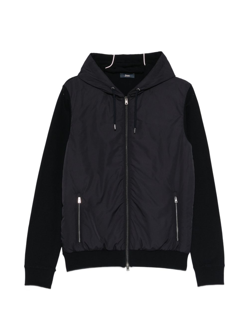 Herno Ribbed Panelled Zip-Front Hoodie Navy Jackets HERNO