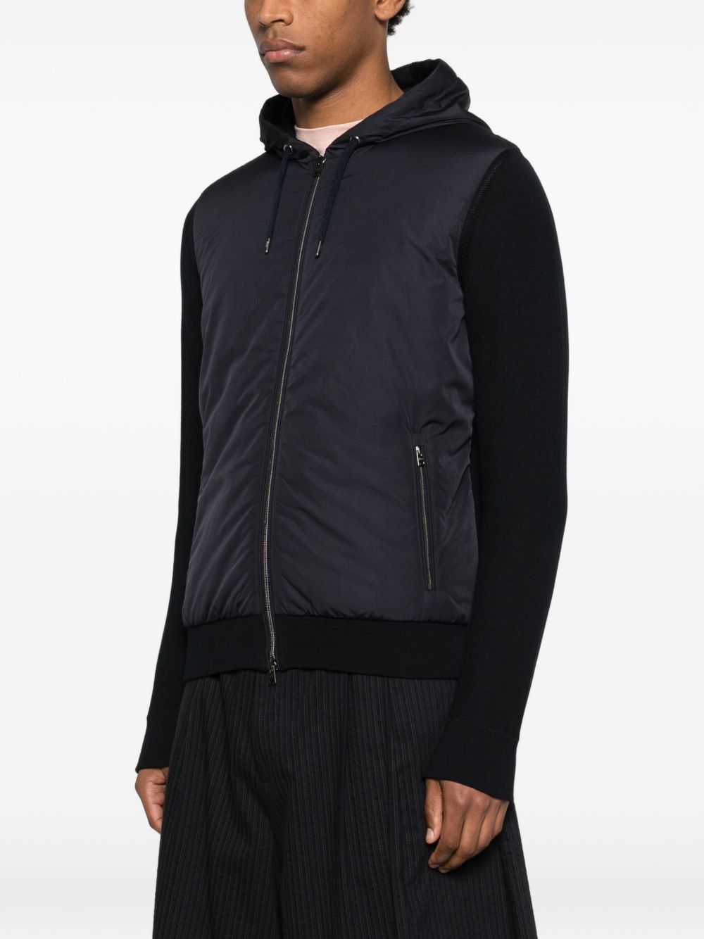 Herno Ribbed Panelled Zip-Front Hoodie Navy-thumbmail-5