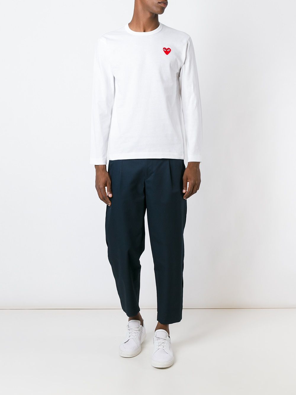 Comme des Garçons PLAY Rood Hartlogo Longsleeve T-shirt Wit Topwear Comme Des Garcons