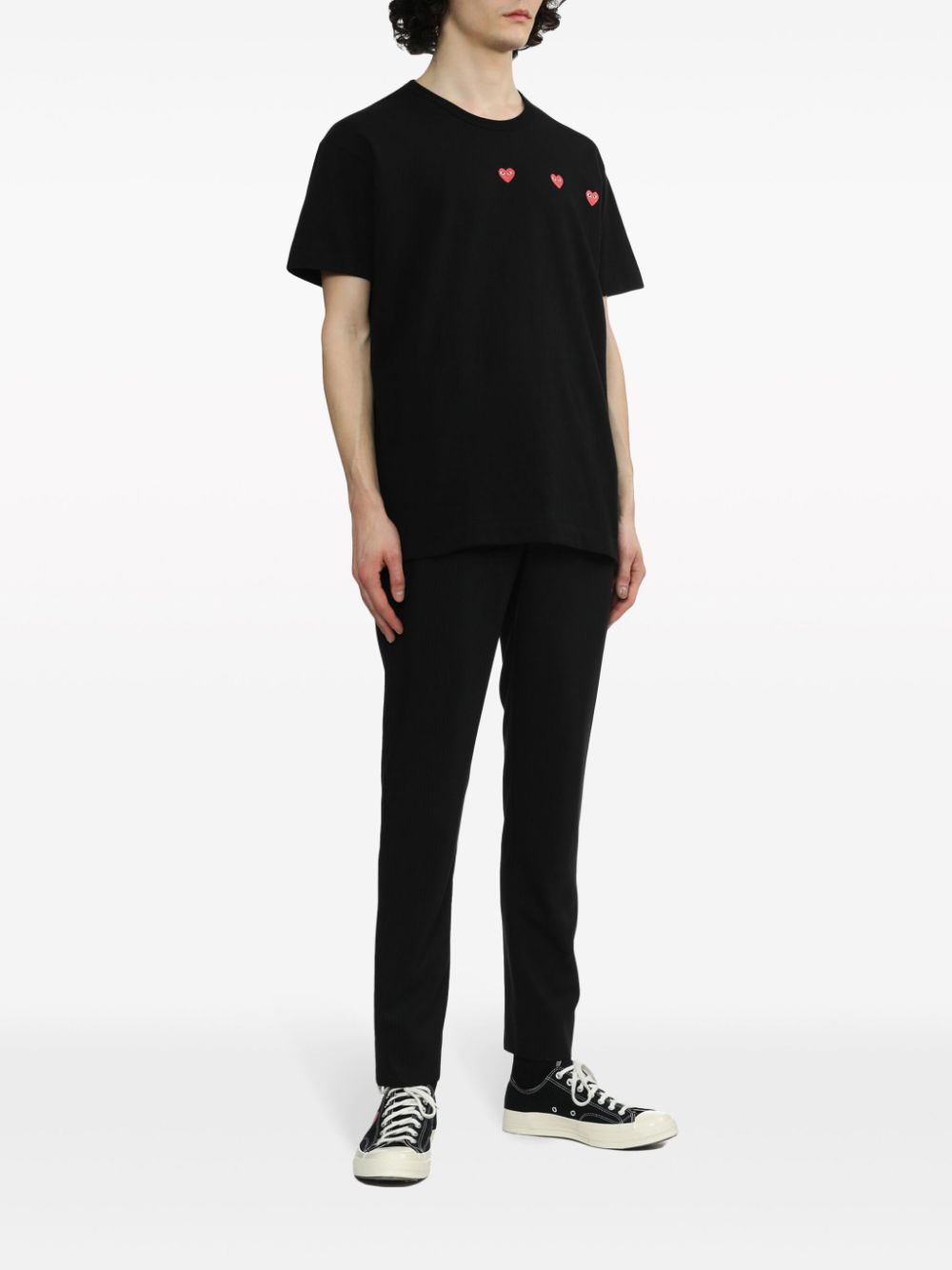 Comme des Garçons PLAY Drie Hartlogo’s T-shirt Zwart-thumbmail-6