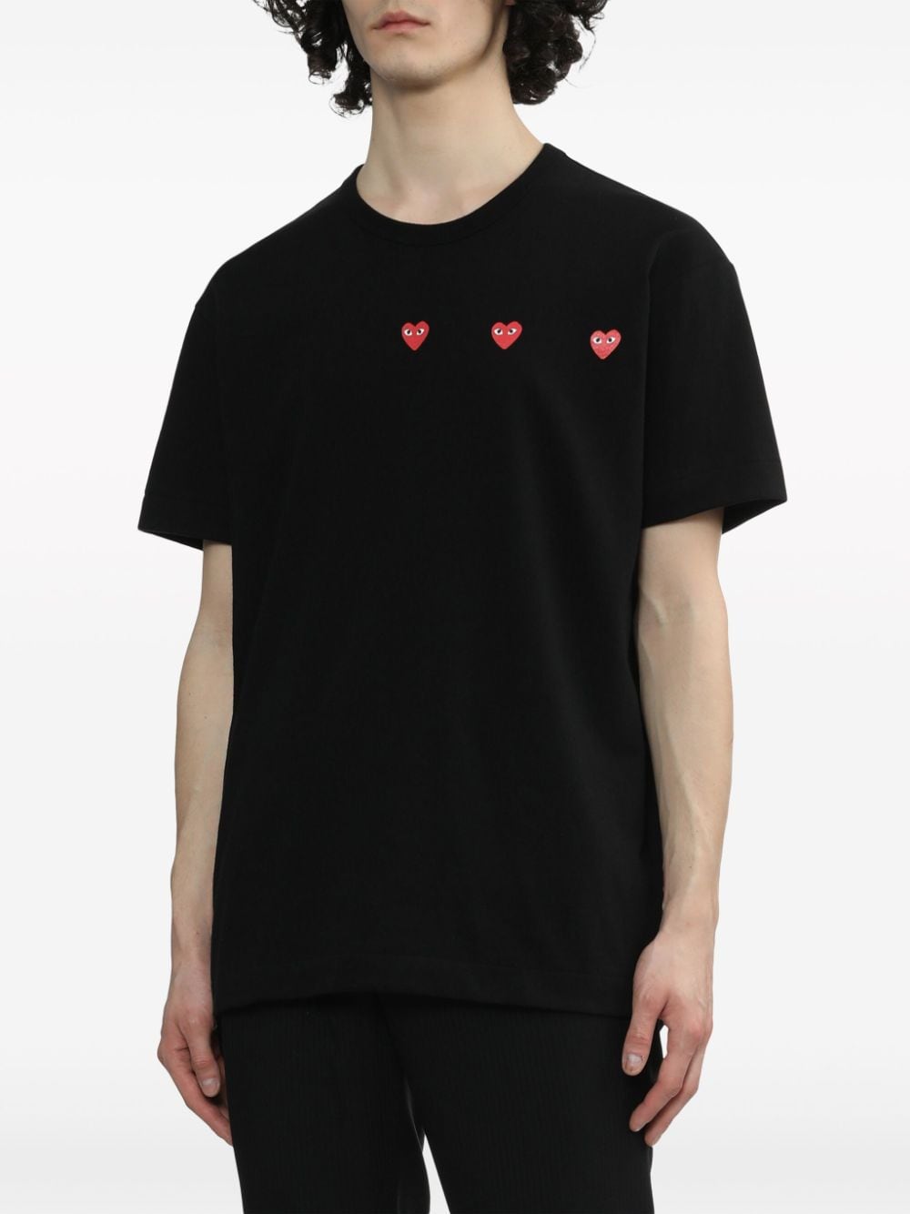 Comme des Garçons PLAY Drie Hartlogo’s T-shirt Zwart-thumbmail-7