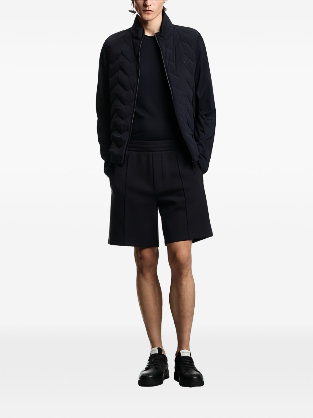 Emporio Armani Double-Jersey Bermuda Short met Ribbels Donkerblauw