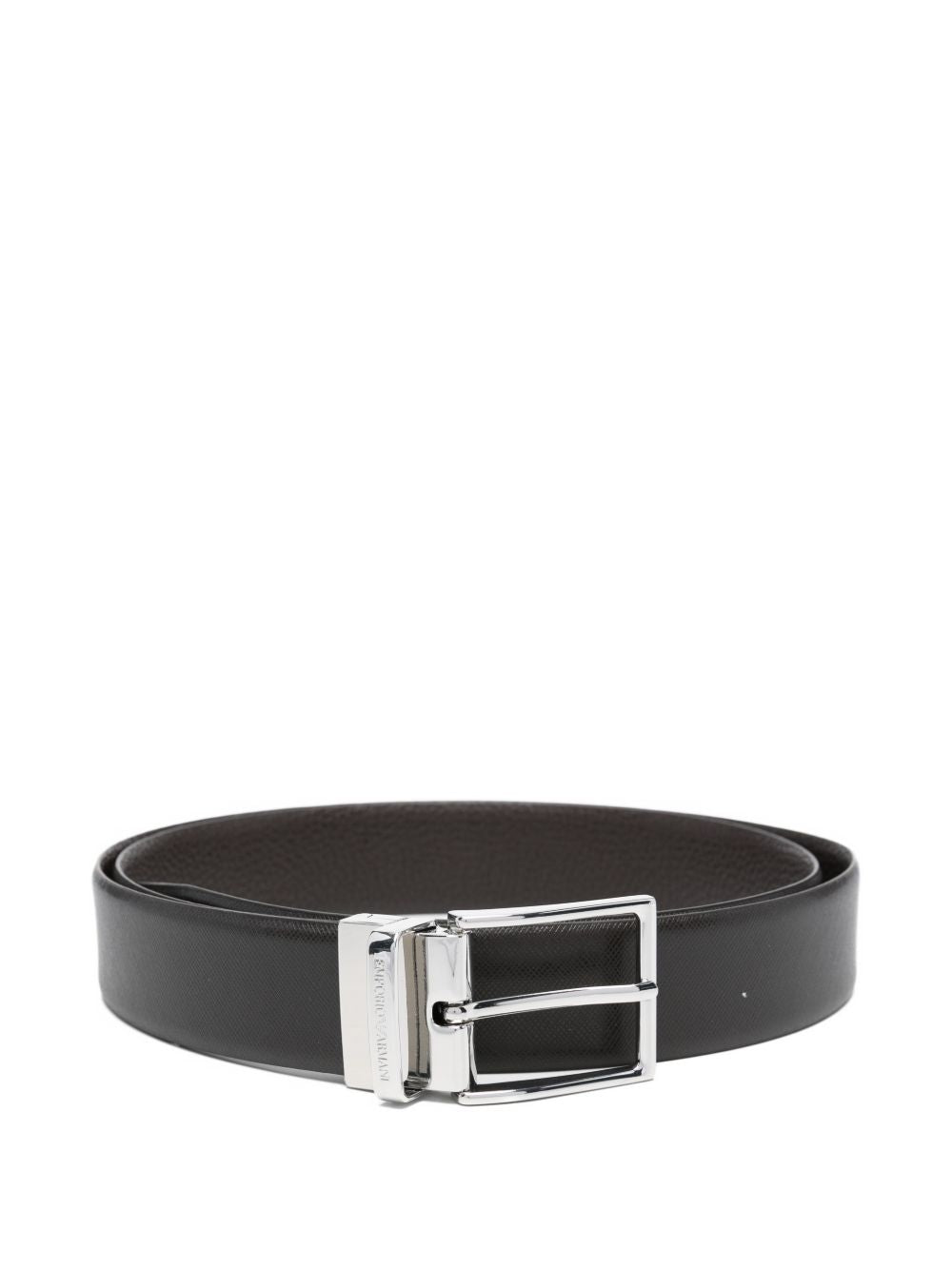 Emporio Armani omkeerbare Saffiano leren riem in ebony, met vierkante gesp