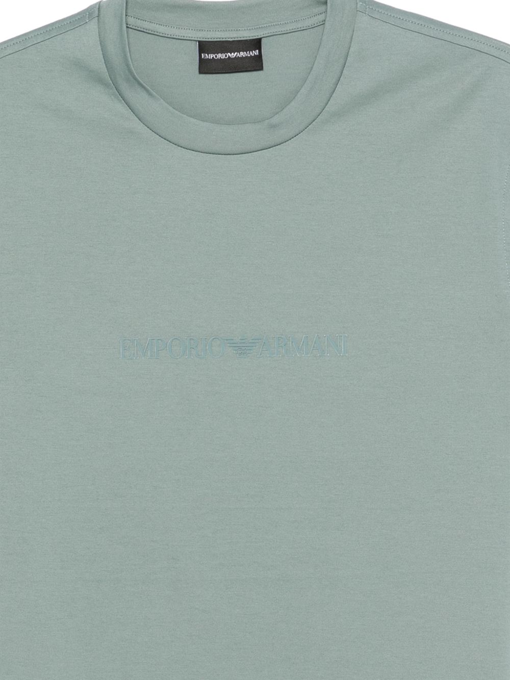 Emporio Armani Logo T-shirt zeegroen - detail nek met merklabel