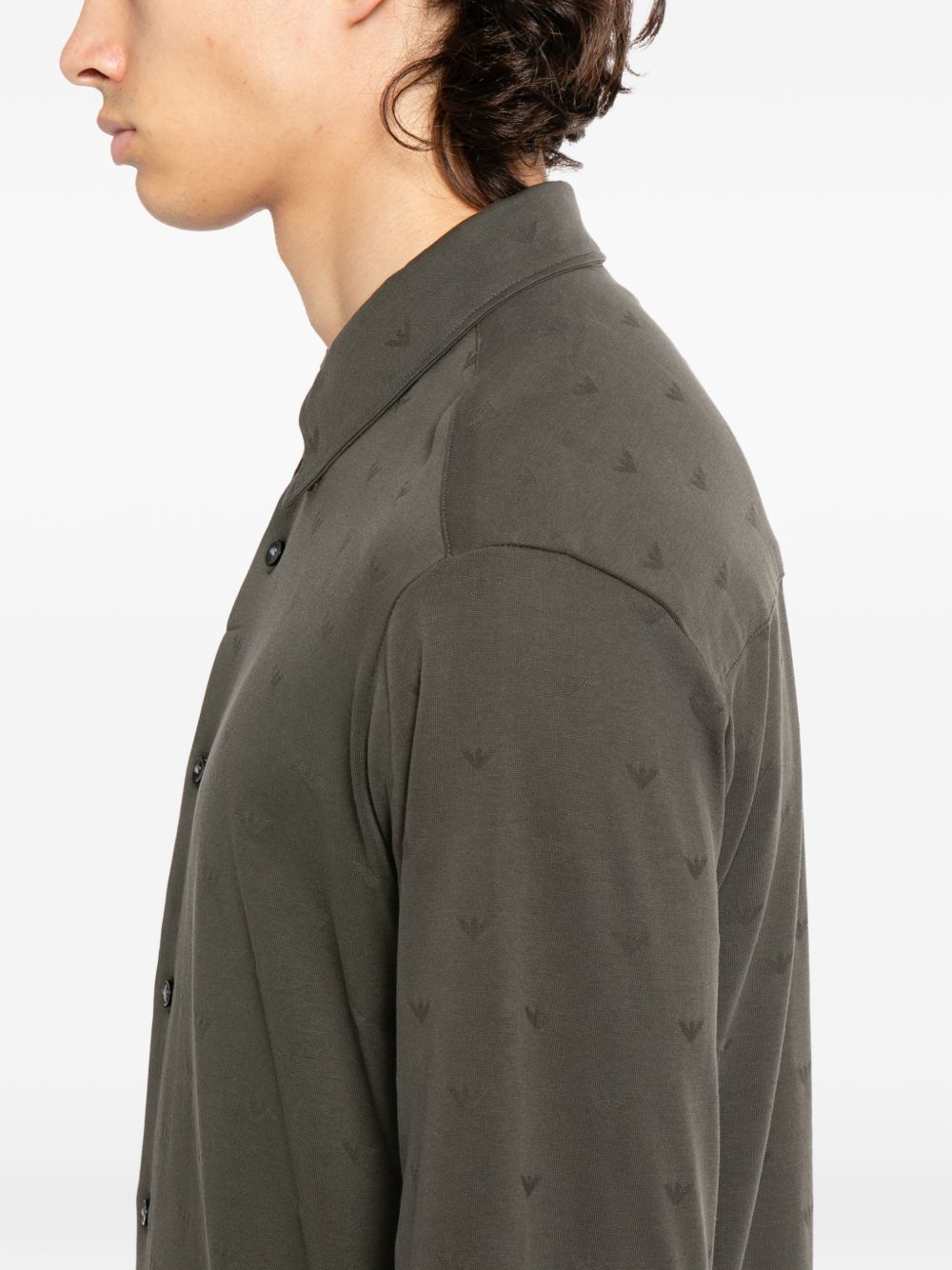 Emporio Armani Slim-Fit Micro-Eagle Jacquard Jersey Overhemd Olijfgroen Shirts Emporio Armani