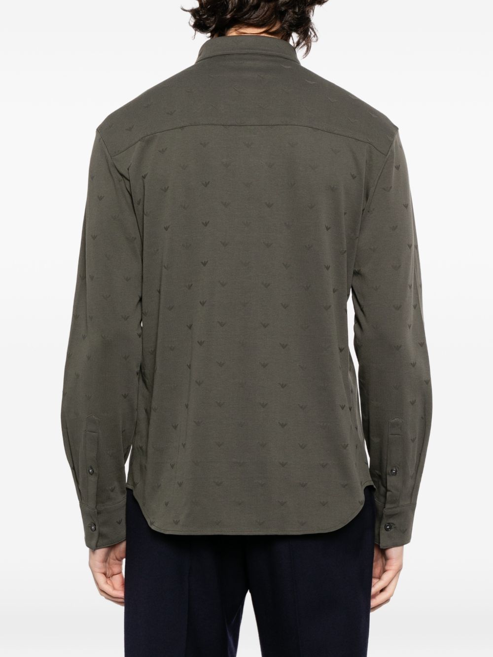 Emporio Armani Slim-Fit Micro-Eagle Jacquard Jersey Overhemd Olijfgroen Shirts Emporio Armani