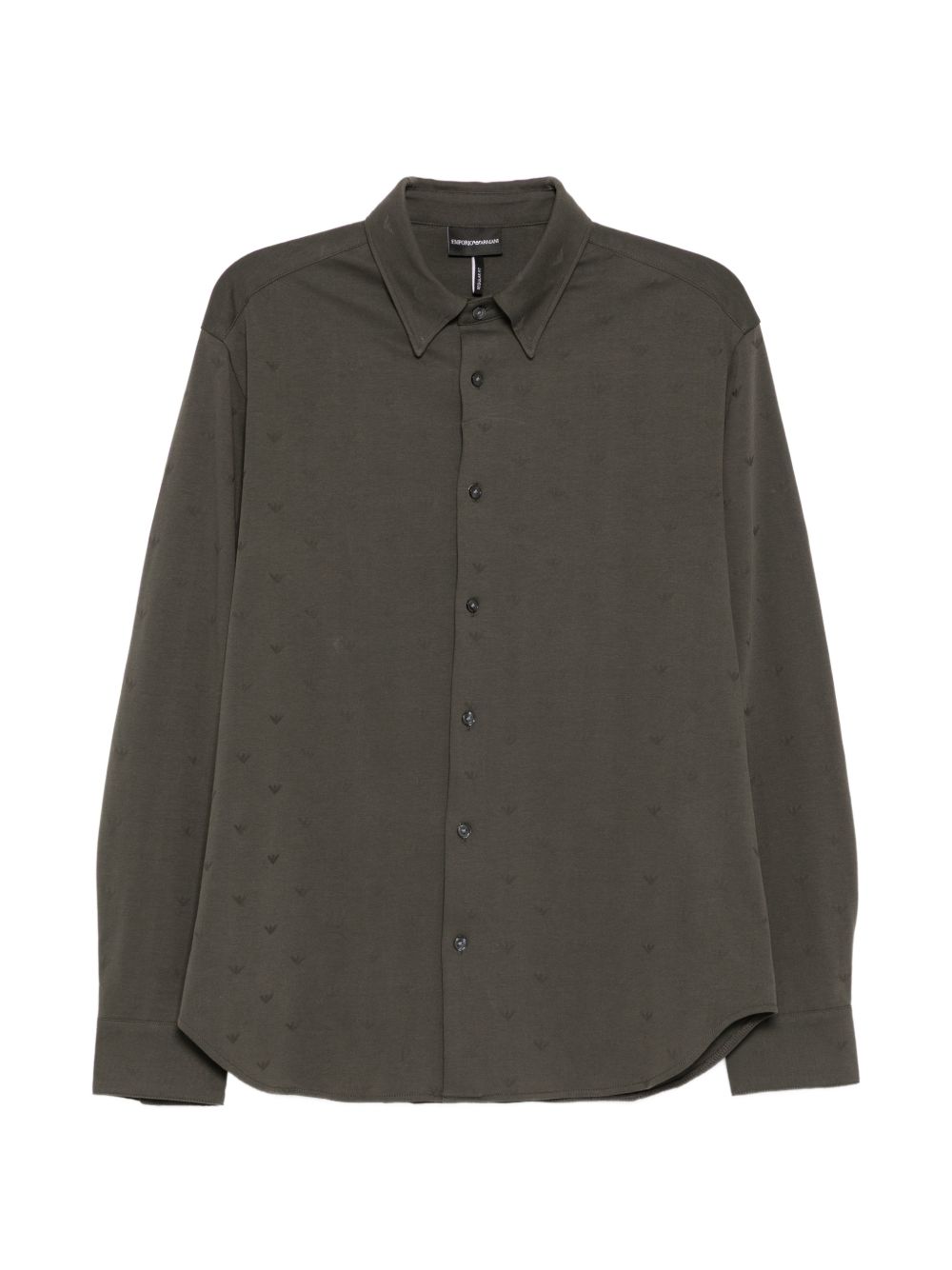 Emporio Armani Slim-Fit Micro-Eagle Jacquard Jersey Overhemd Olijfgroen Shirts Emporio Armani