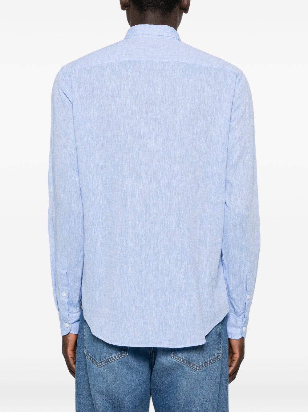 Emporio Armani Denim-Effect Linnen Katoenmix Overhemd Lichtblauw Shirts Emporio Armani