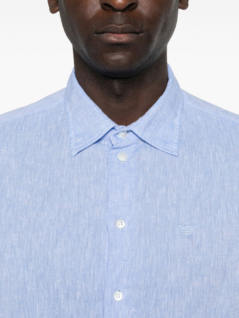 Emporio Armani Denim-Effect Linnen Katoenmix Overhemd Lichtblauw Shirts Emporio Armani