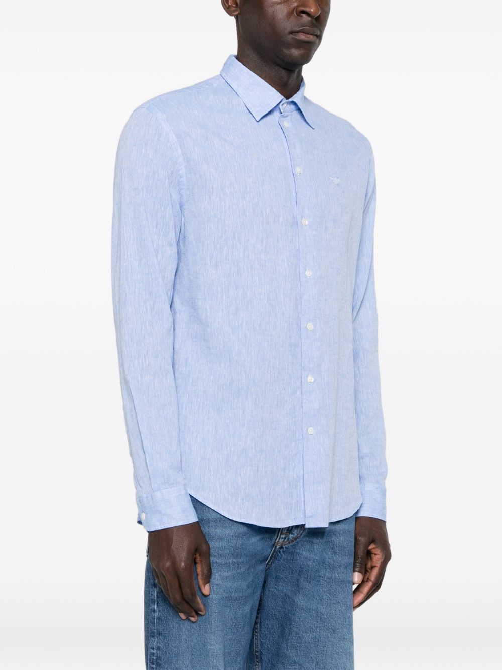 Emporio Armani Denim-Effect Linnen Katoenmix Overhemd Lichtblauw Shirts Emporio Armani