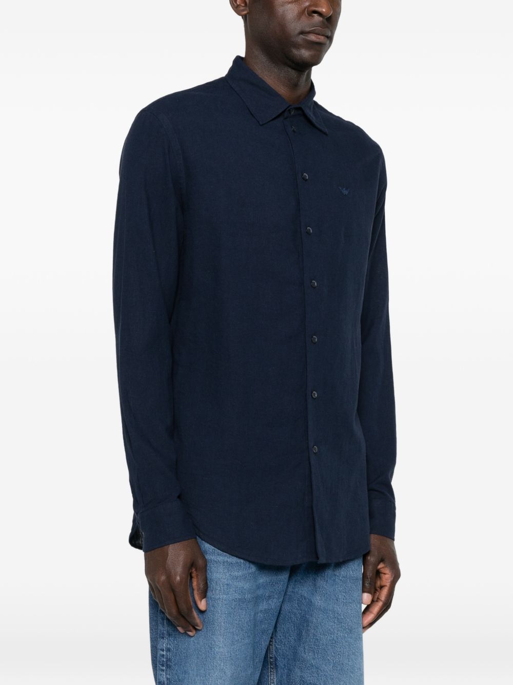 Emporio Armani Stretch Cotton Poplin Overhemd Donkerblauw Shirts Emporio Armani