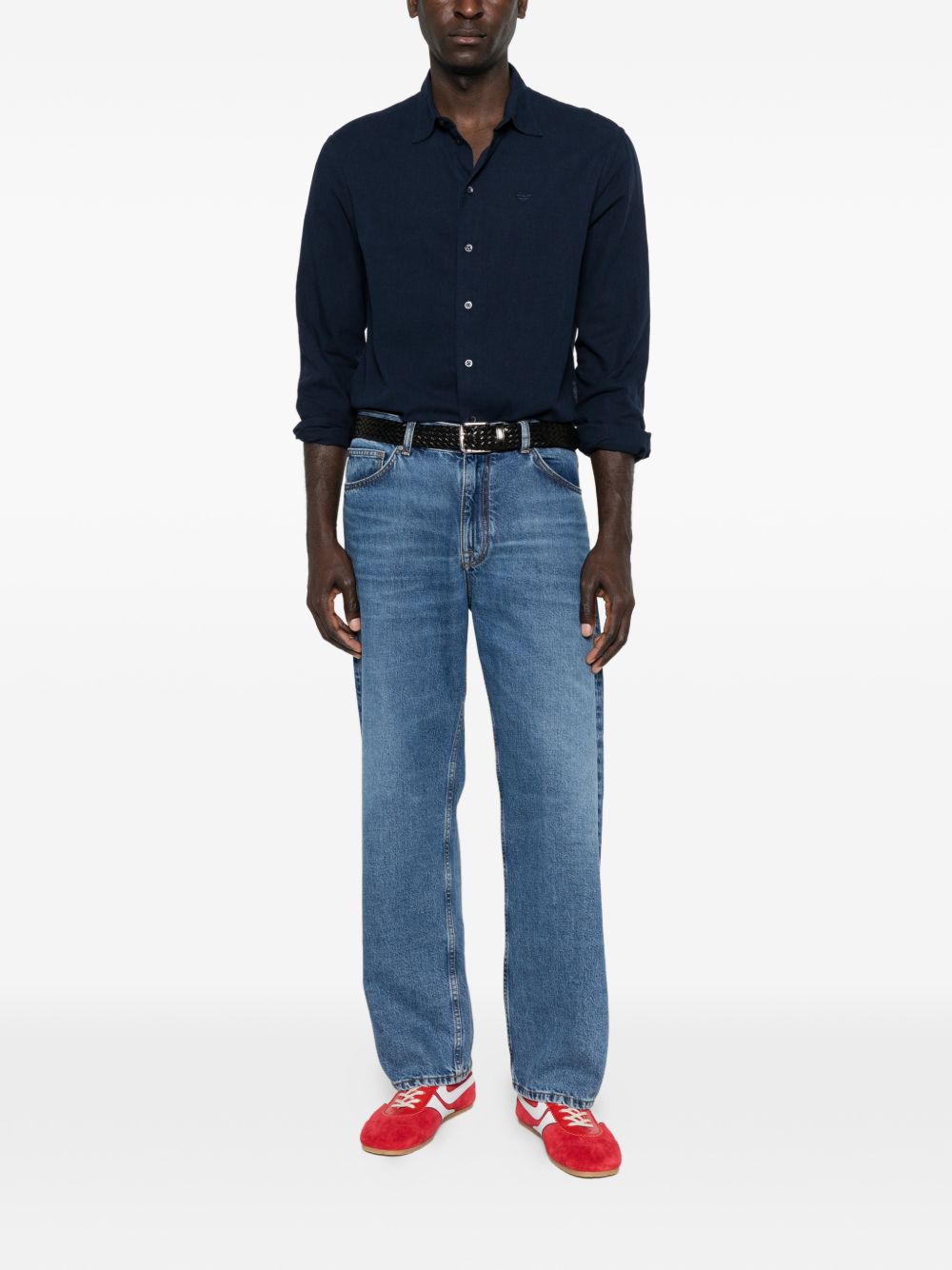 Emporio Armani Stretch Cotton Poplin Overhemd Donkerblauw Shirts Emporio Armani