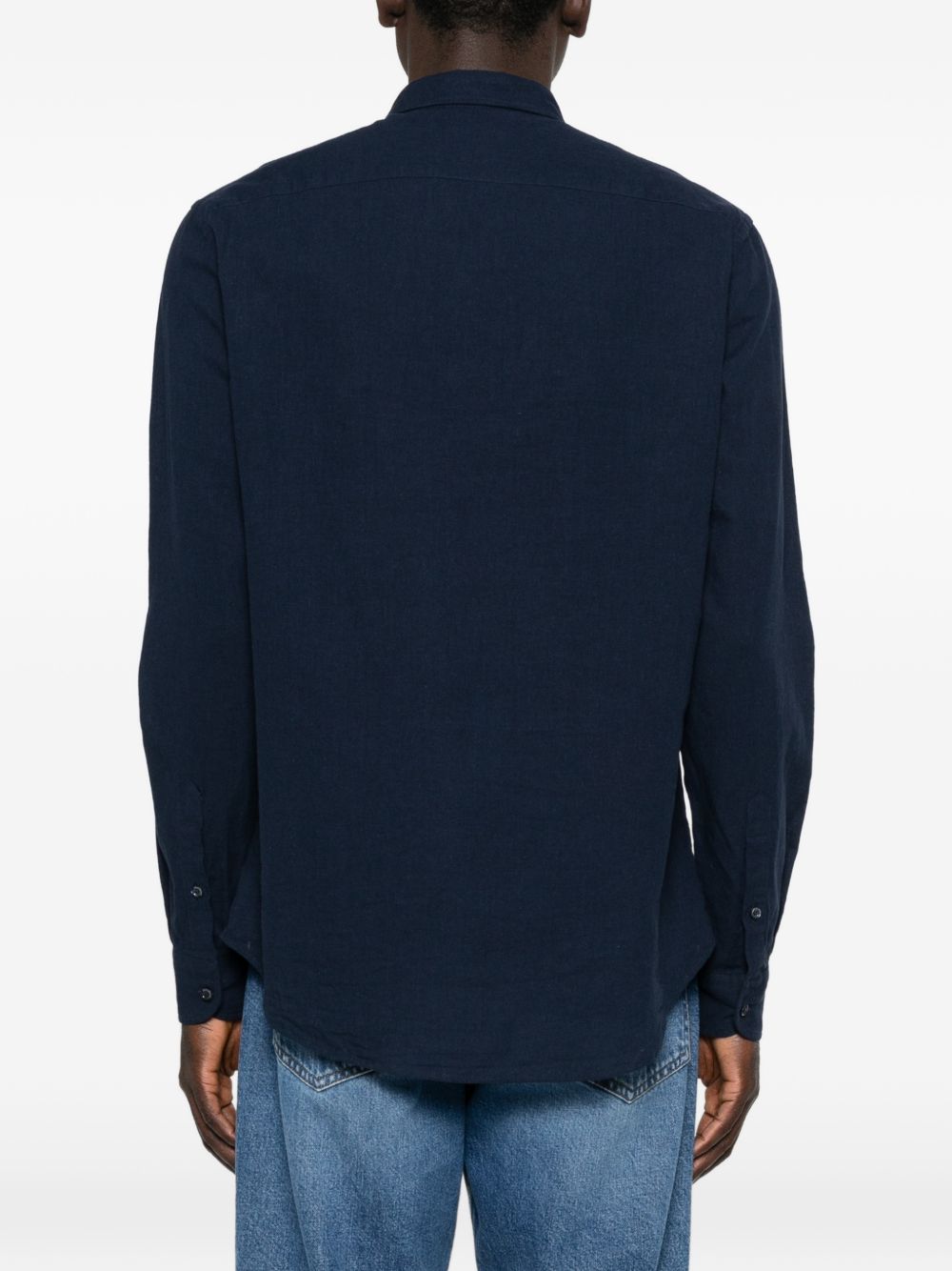 Emporio Armani Stretch Cotton Poplin Overhemd Donkerblauw Shirts Emporio Armani