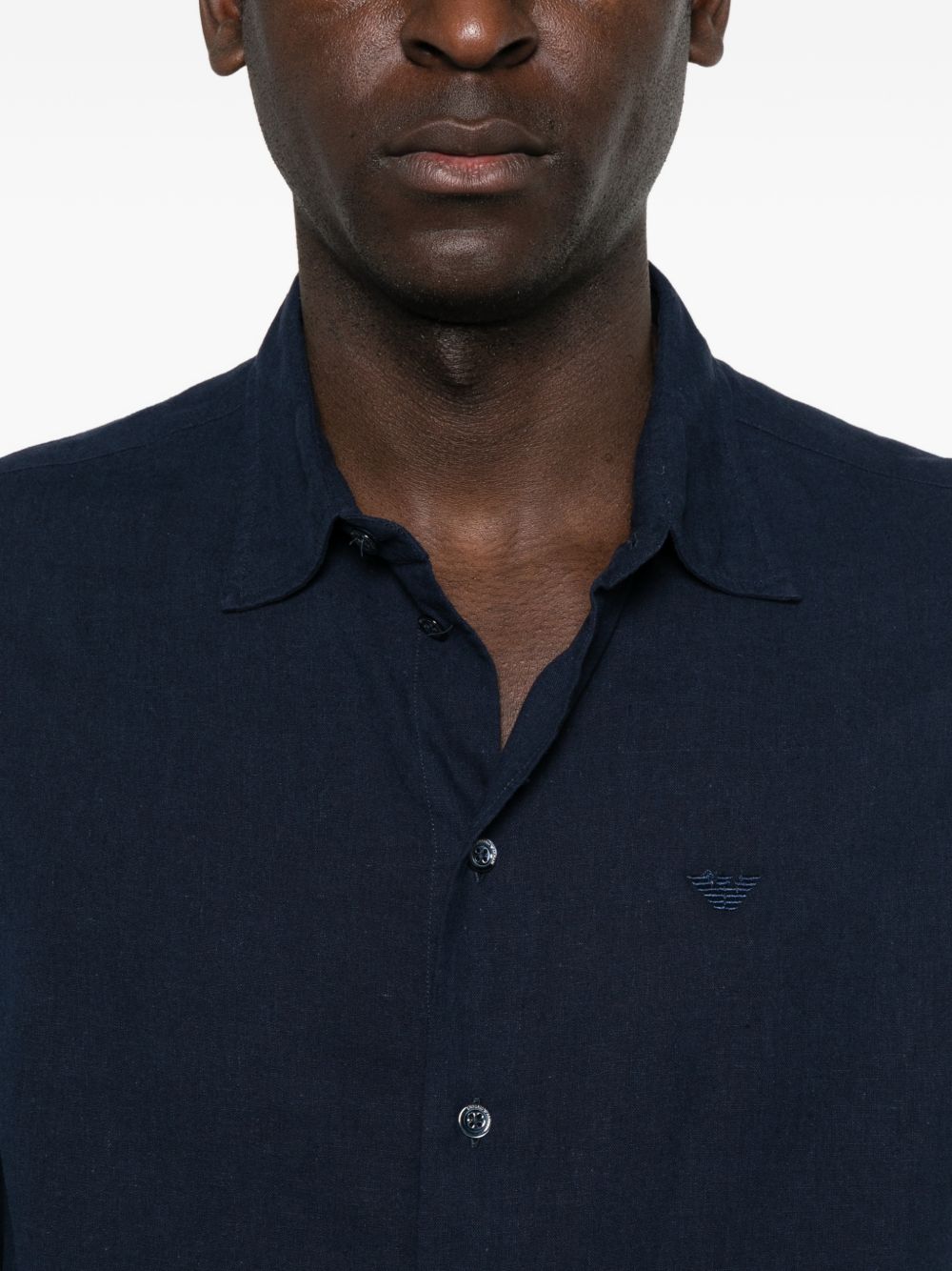 Emporio Armani Stretch Cotton Poplin Overhemd Donkerblauw Shirts Emporio Armani