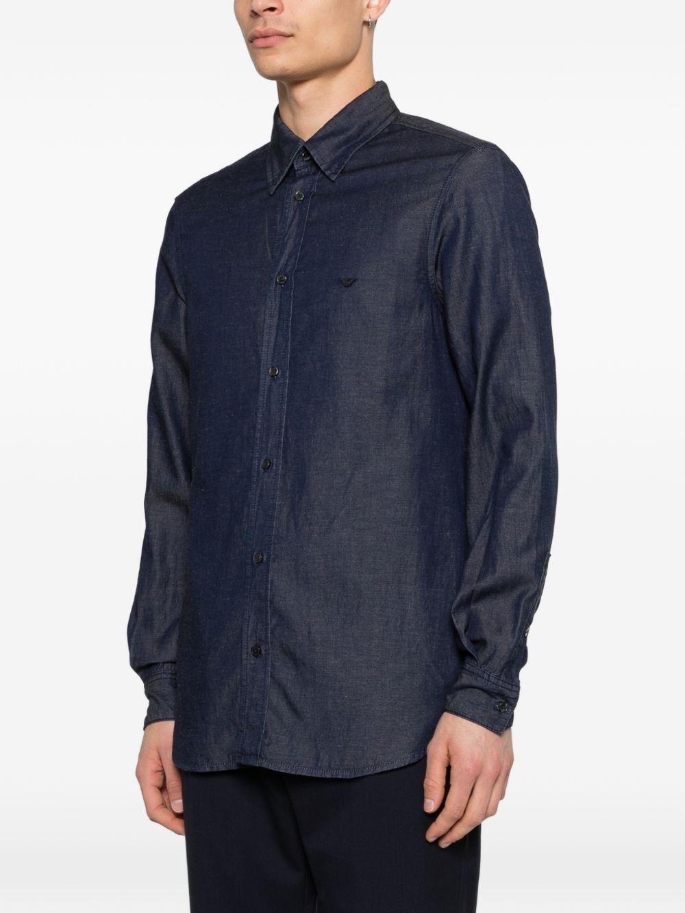 Emporio Armani navy denim-look overhemd zijaanzicht