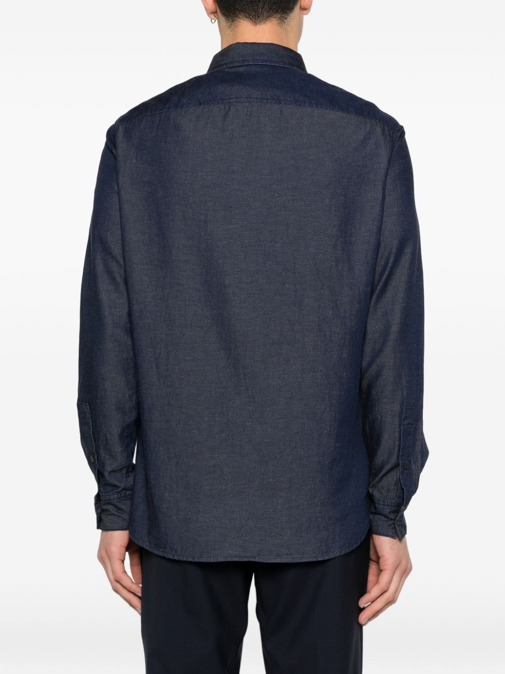 Emporio Armani navy denim-look overhemd achteraanzicht