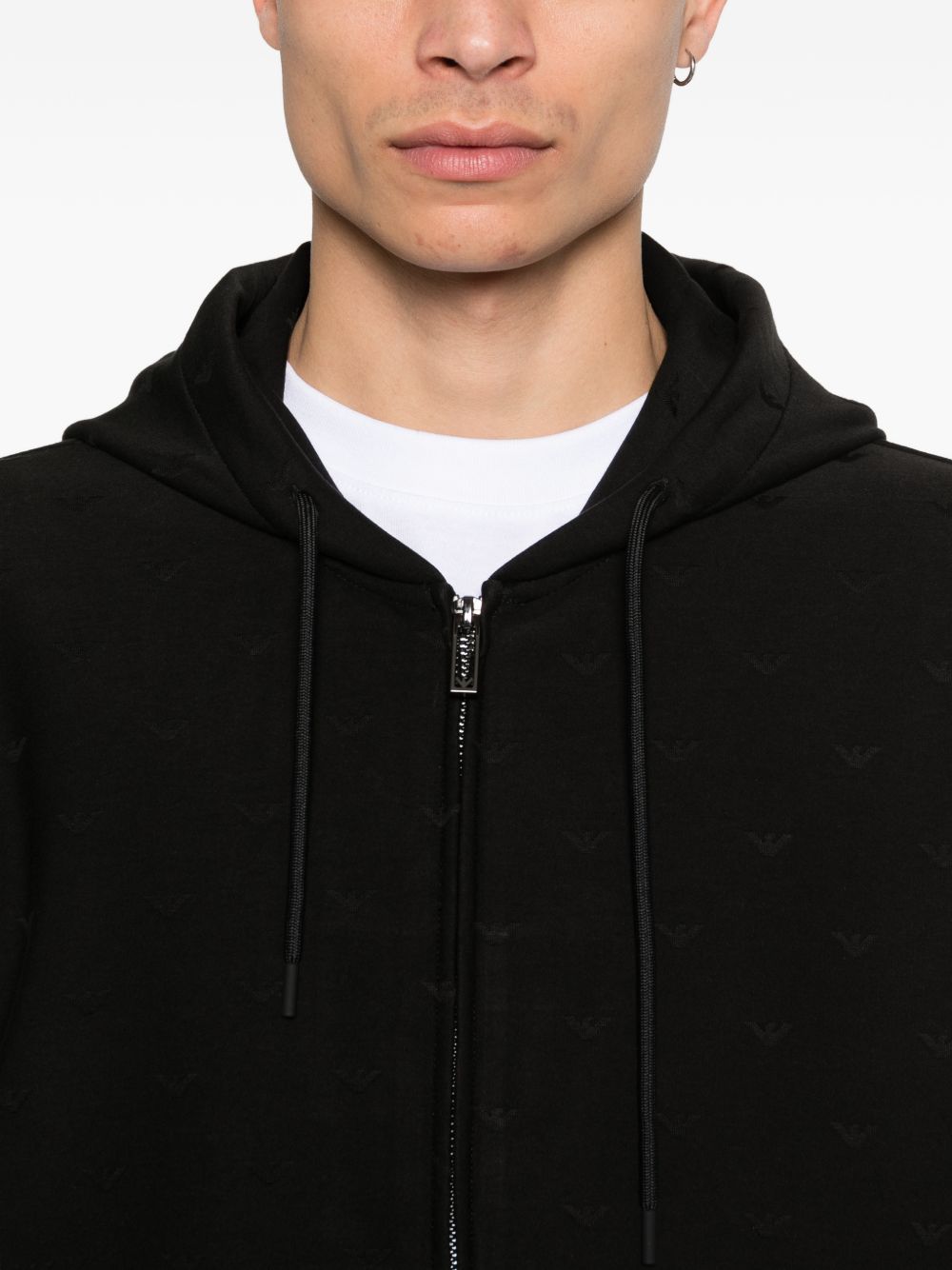 Emporio Armani Lyocell Katoenmix Full-Zip Hoodie Zwart Topwear Emporio Armani