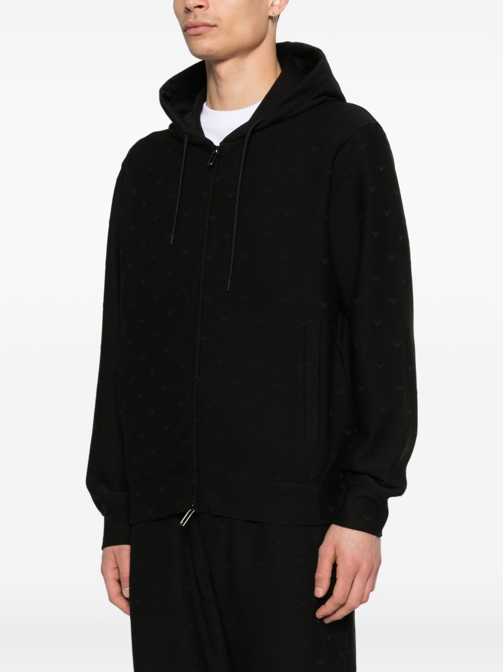 Emporio Armani Lyocell Katoenmix Full-Zip Hoodie Zwart Topwear Emporio Armani