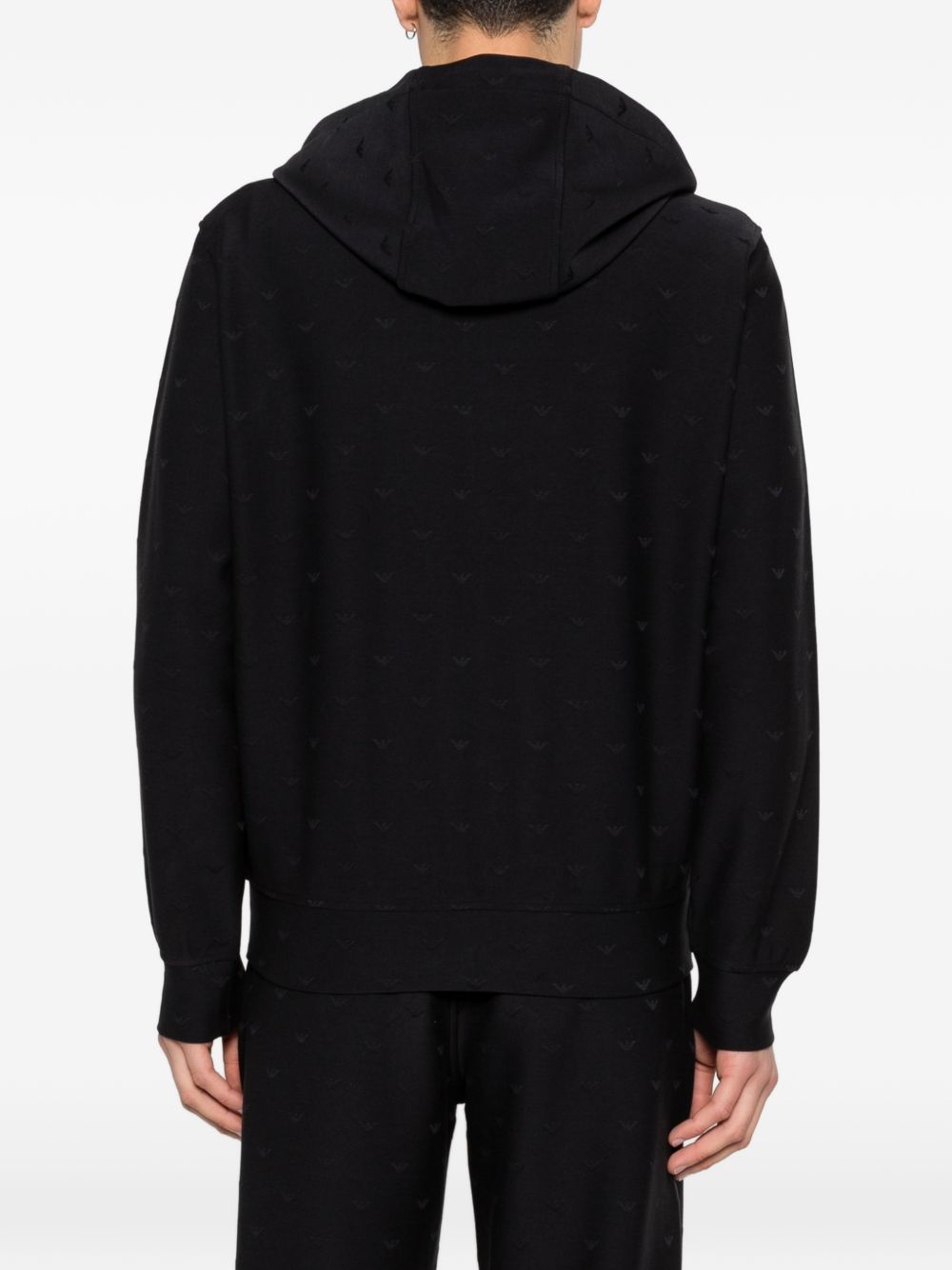 Emporio Armani Travel Essential Hoodie met All-Over Logo Zwart Topwear Emporio Armani