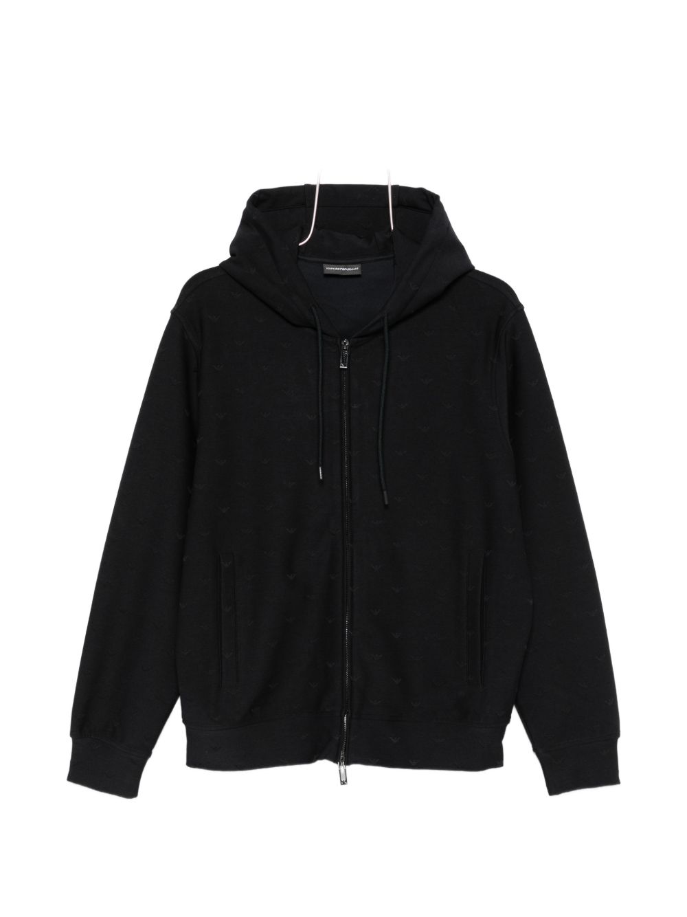 Emporio Armani Travel Essential Hoodie met All-Over Logo Zwart Topwear Emporio Armani