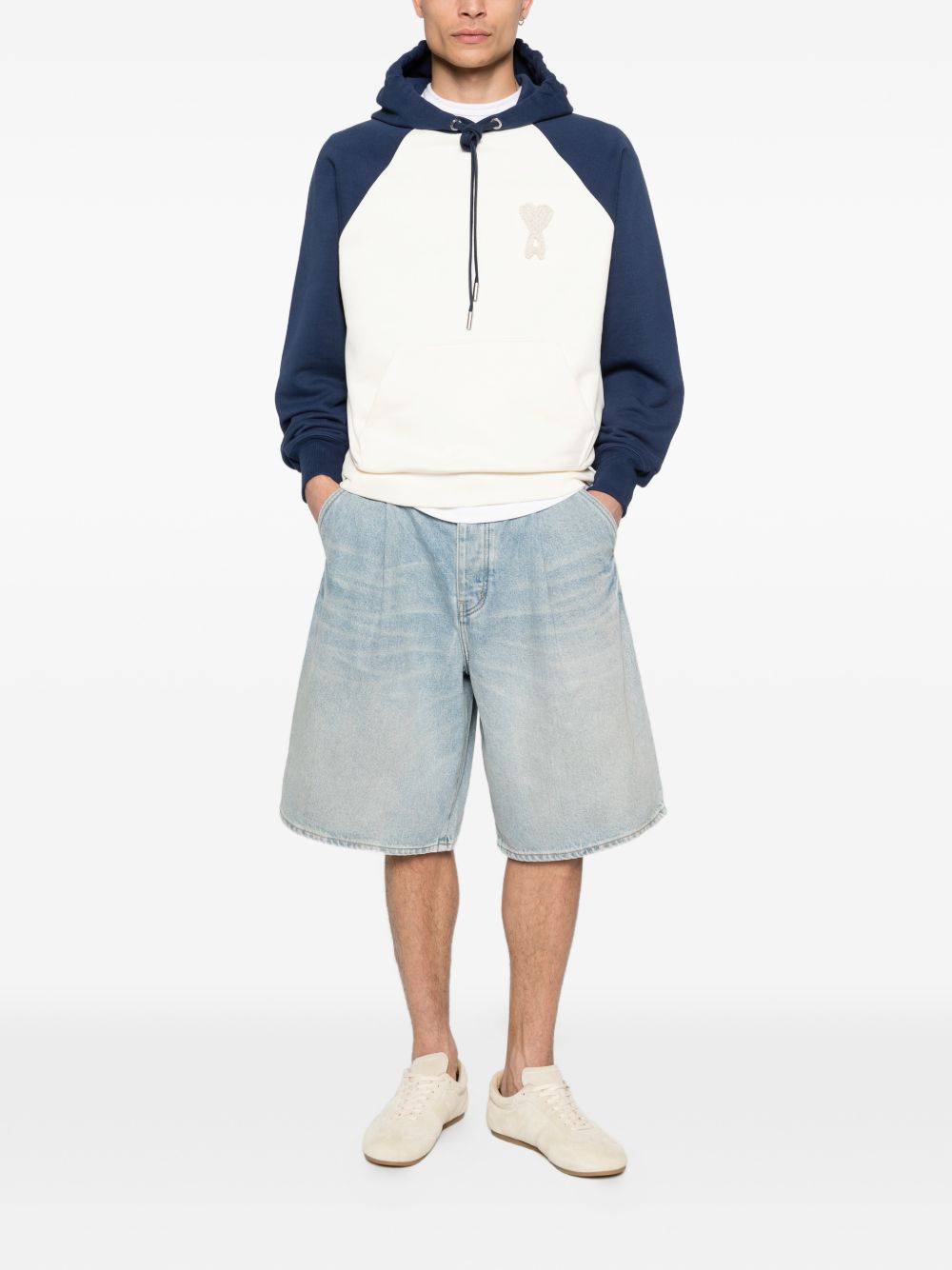 Ami Paris Ami De Coeur Colourblock Hoodie Wit en Marineblauw Topwear Ami Paris