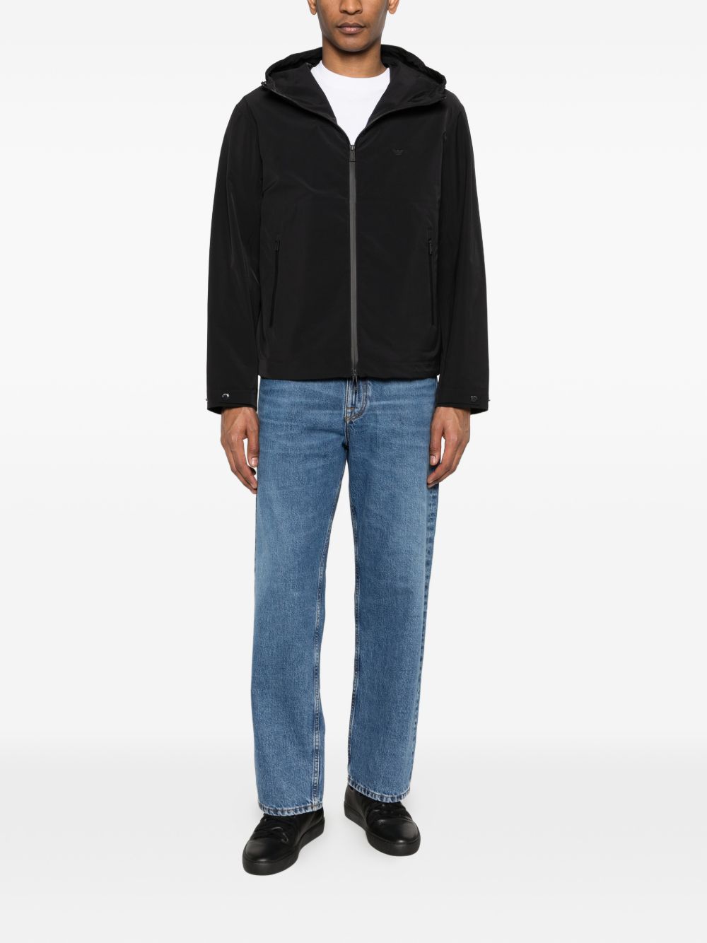 Emporio Armani zwart blouson jack, detail van de capuchon