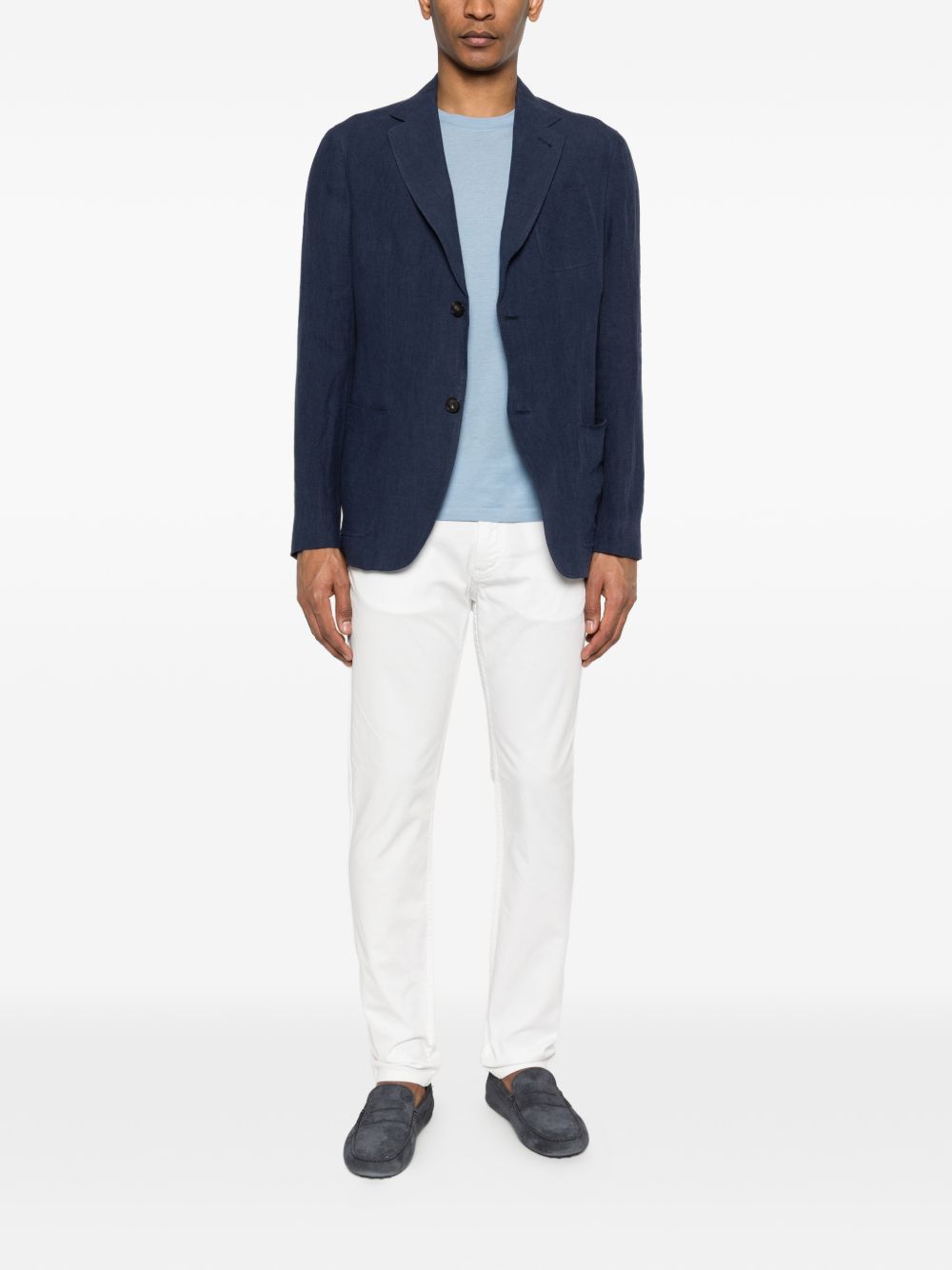 Emporio Armani Blazer in Verwassen Linnen met Crêpe Textuur Donkerblauw Jackets Emporio Armani