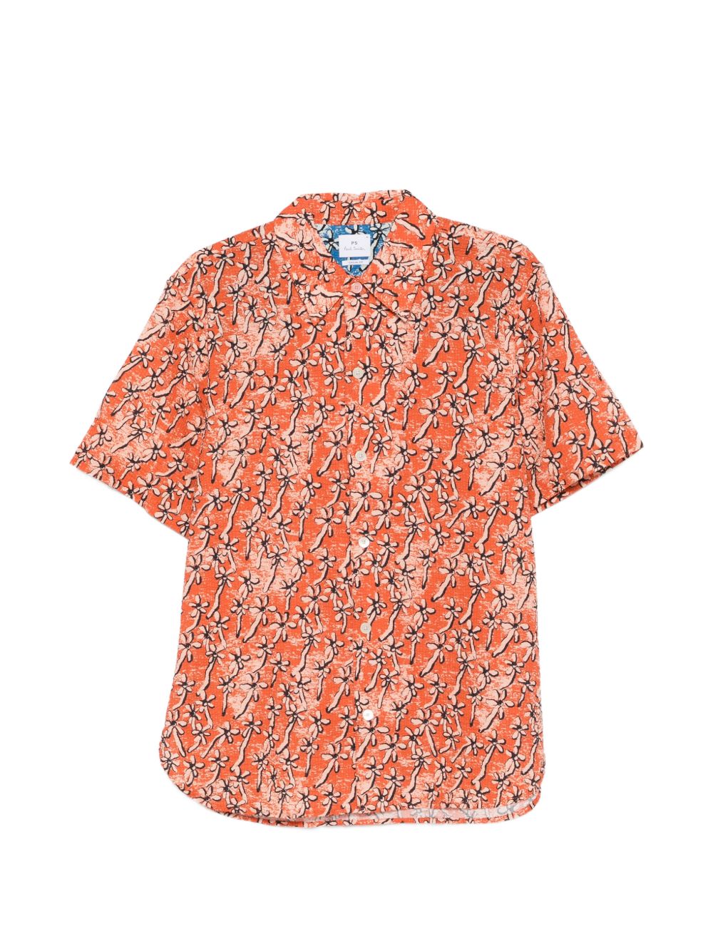 PS Paul Smith Overhemd Korte Mouw Oranje Met Bloemenprint Shirts Paul Smith