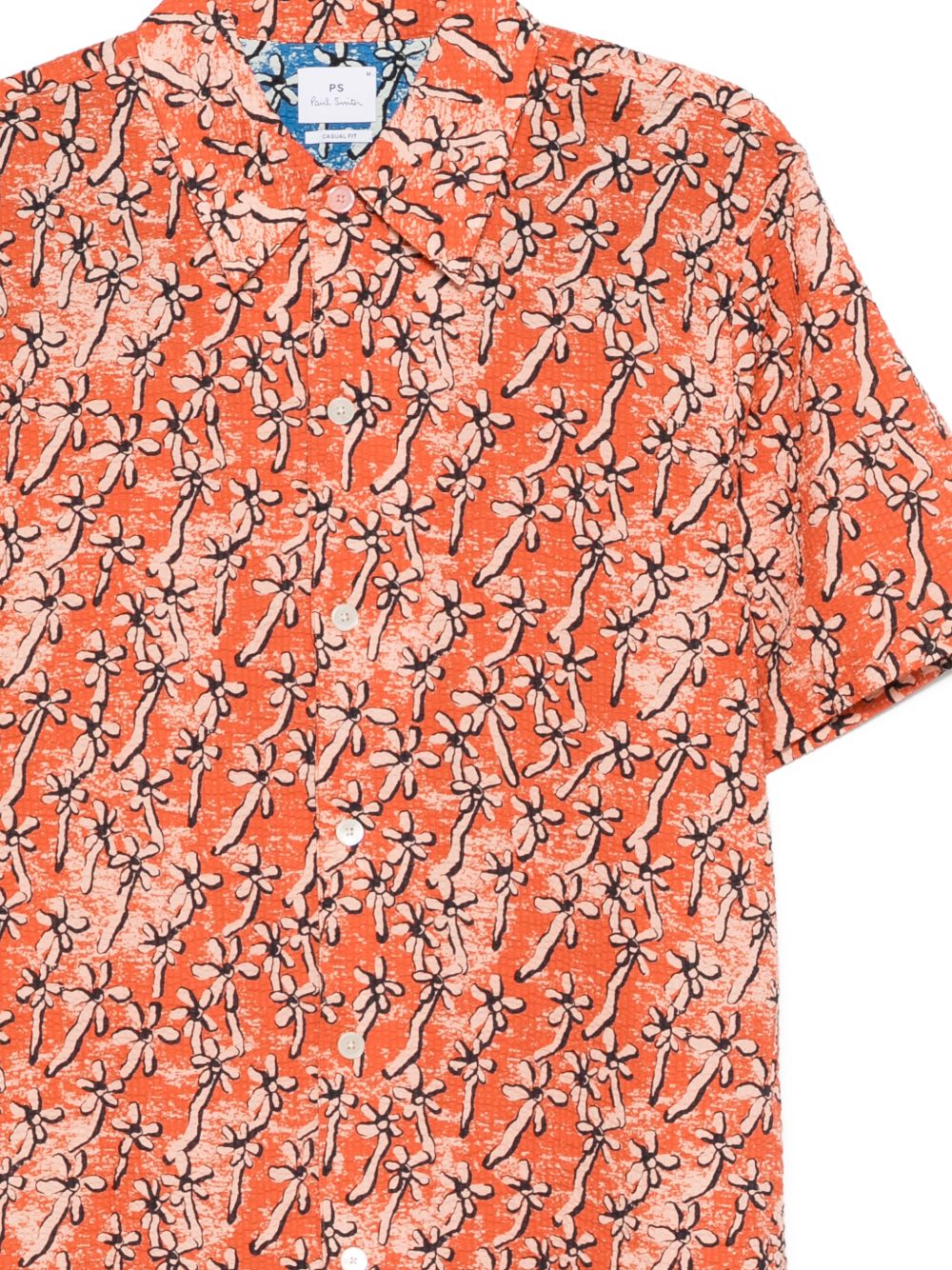 PS Paul Smith Field Floral Seersucker Overhemd Korte Mouw Oranje-thumbmail-3