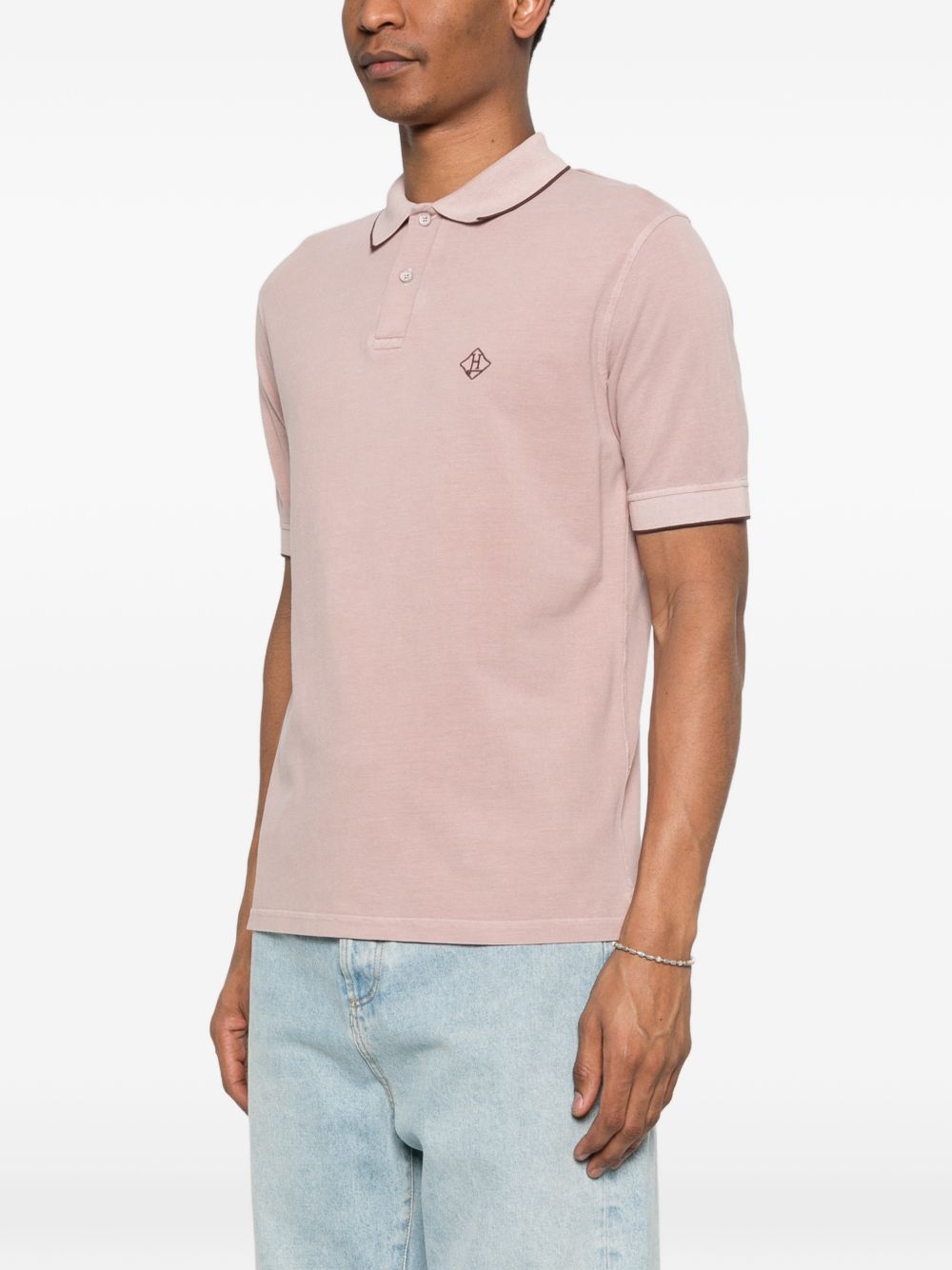 Herno Jersey Knit Effect Polo Roze - zijaanzicht regular fit