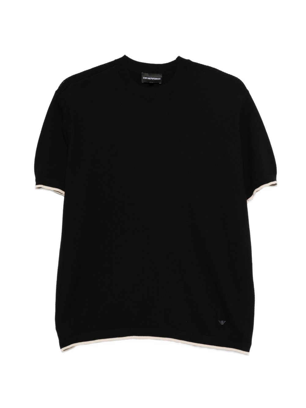 Emporio Armani gebreid katoenen T-shirt navy vooraanzicht